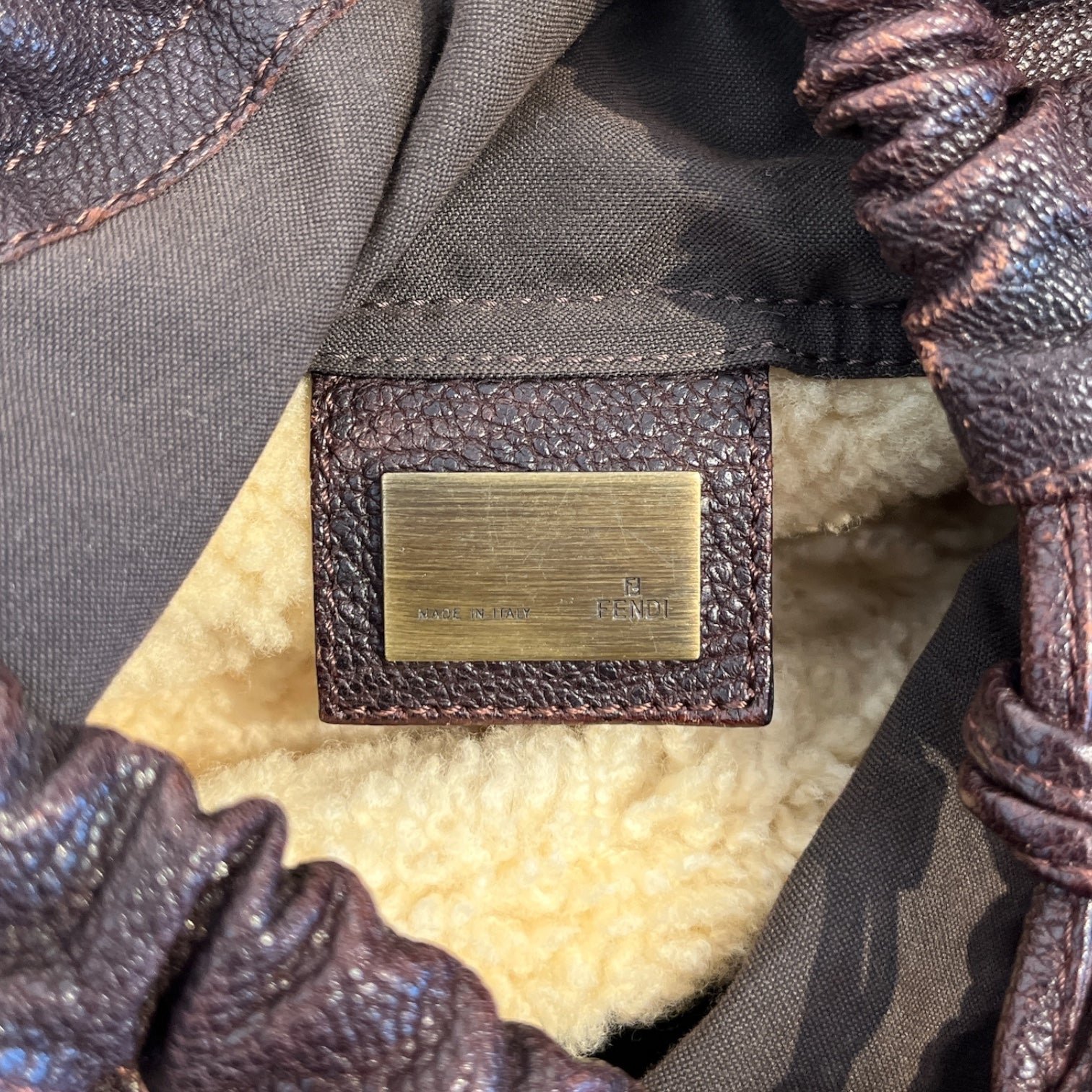 FENDI/Hand Bag/Leather/BRW/shearling trimmed hobo bag view 5