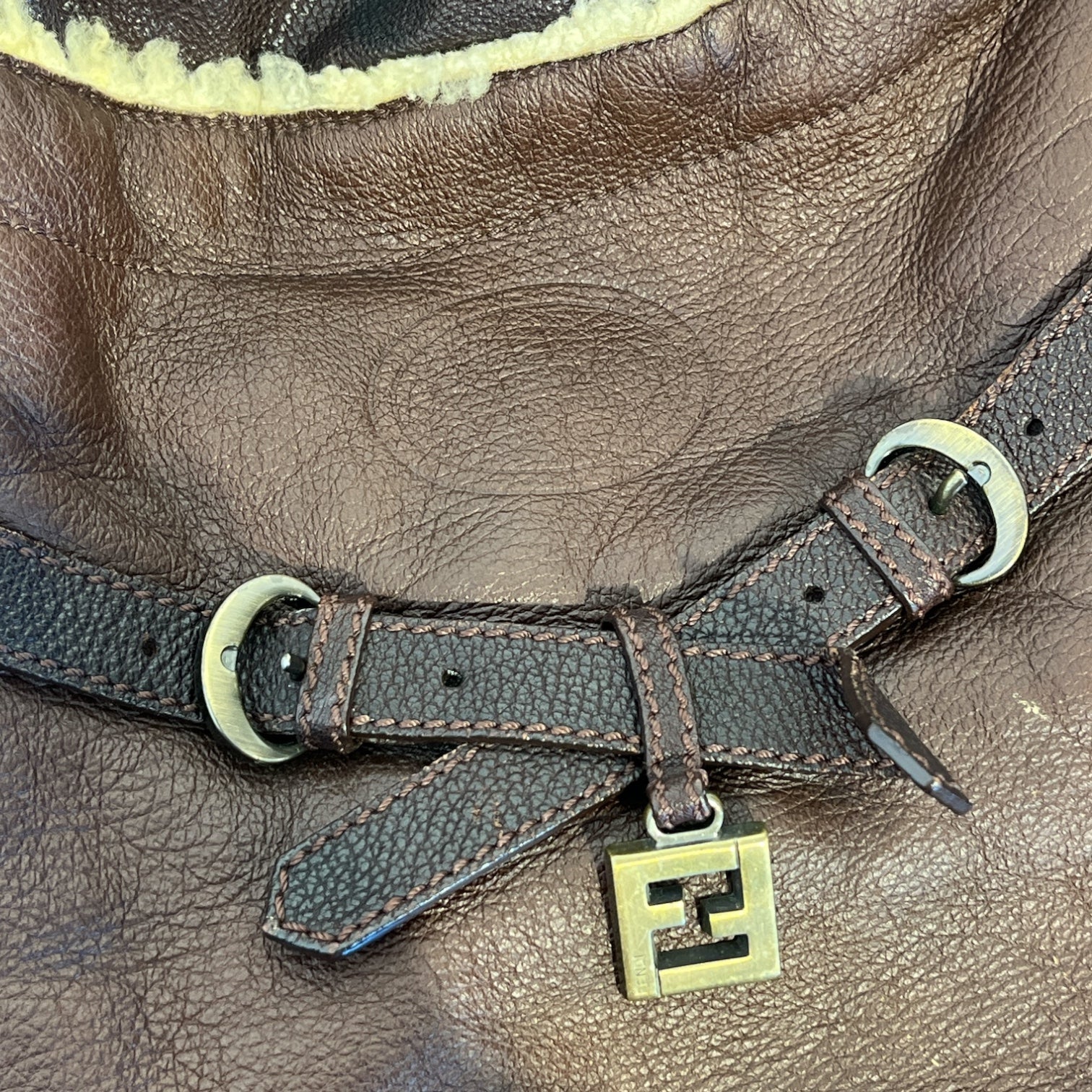 FENDI/Hand Bag/Leather/BRW/shearling trimmed hobo bag view 6
