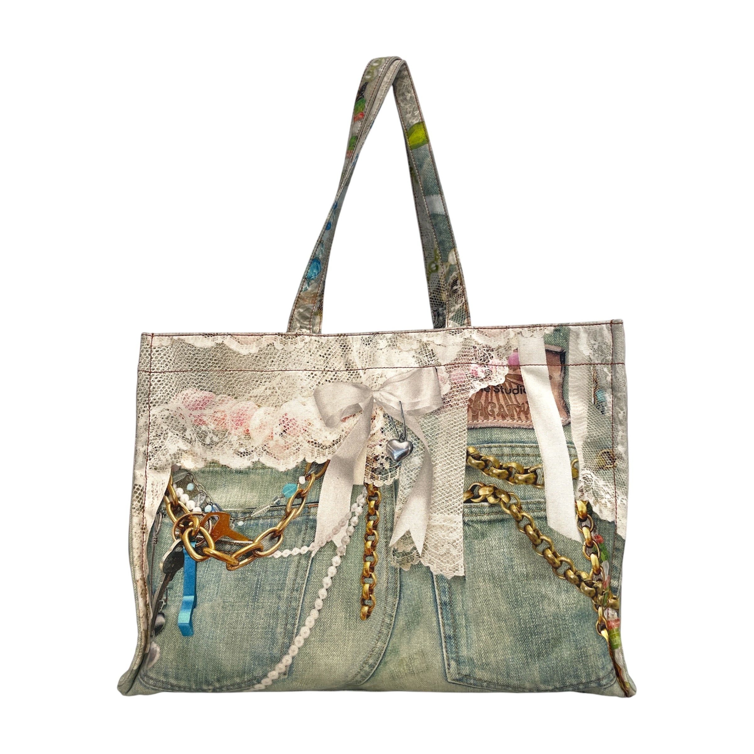 Acne Studios/Tote Bag/All Over Print/Cotton/MLT/Trompe L'oeil Denim Effect view 3