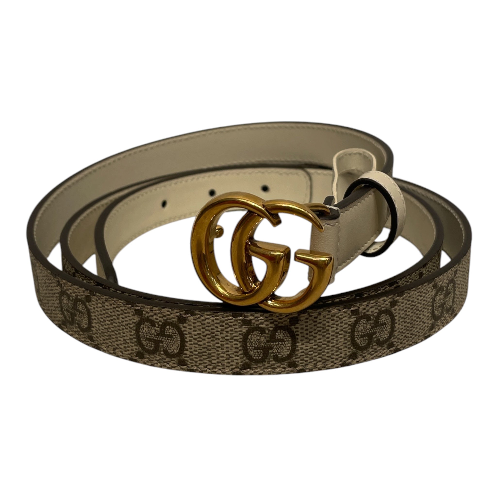 GUCCI/Belt/Monogram/Leather/KHK/L's/WHITE TRIM view 1