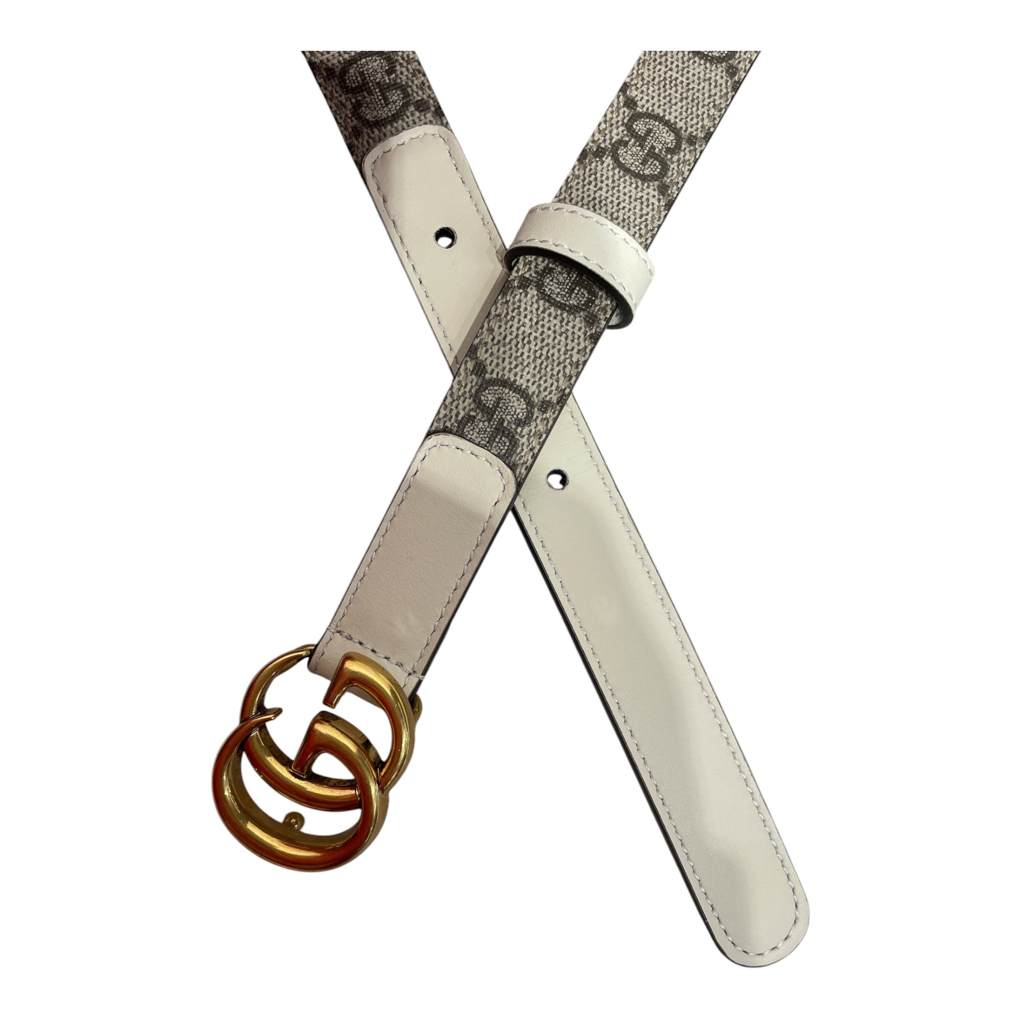GUCCI/Belt/Monogram/Leather/KHK/L's/WHITE TRIM view 2