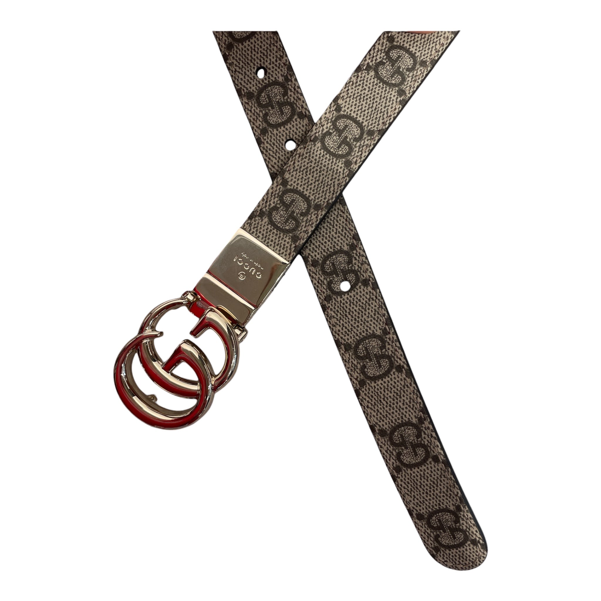 GUCCI/Belt/Monogram/Leather/KHK/L's/40 RED REVERSIBLE view 2