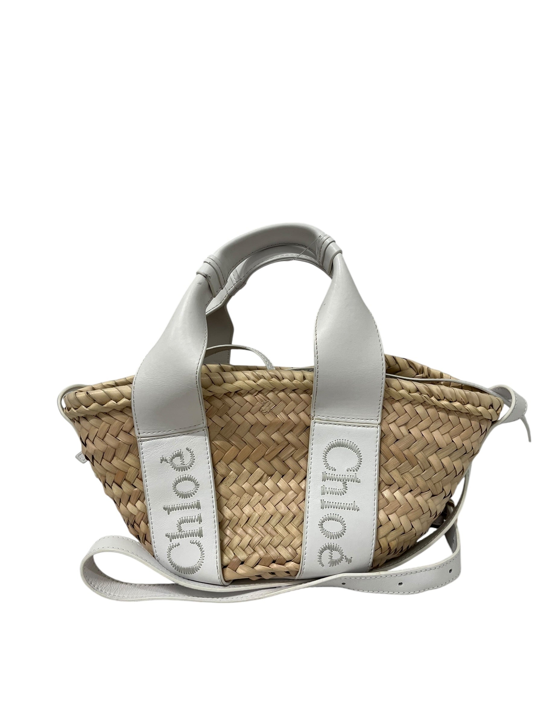 Chloe/Hand Bag/WHT/WICKER TOTE, LEATHER HANDLES view 1