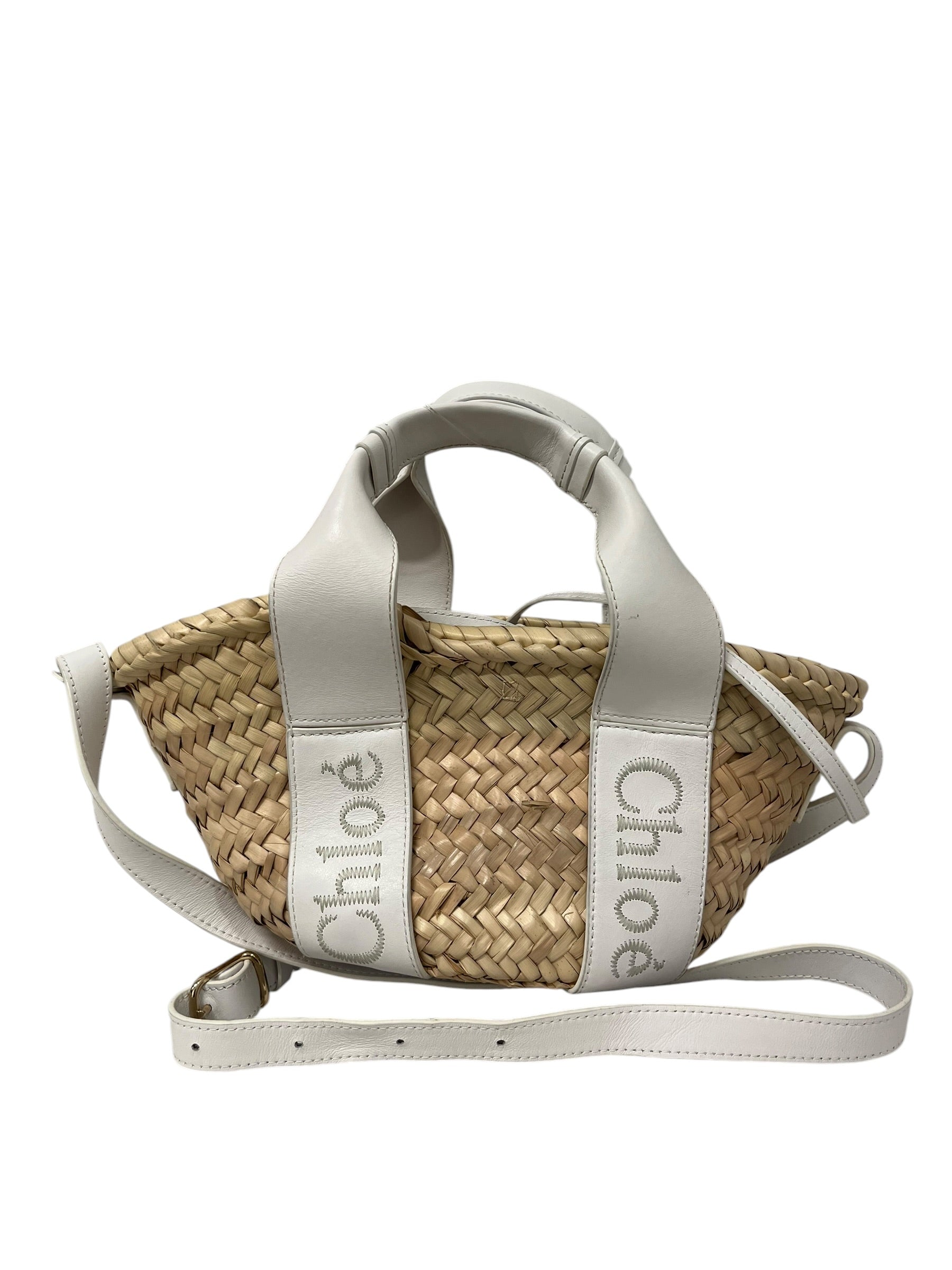 Chloe/Hand Bag/WHT/WICKER TOTE, LEATHER HANDLES view 2
