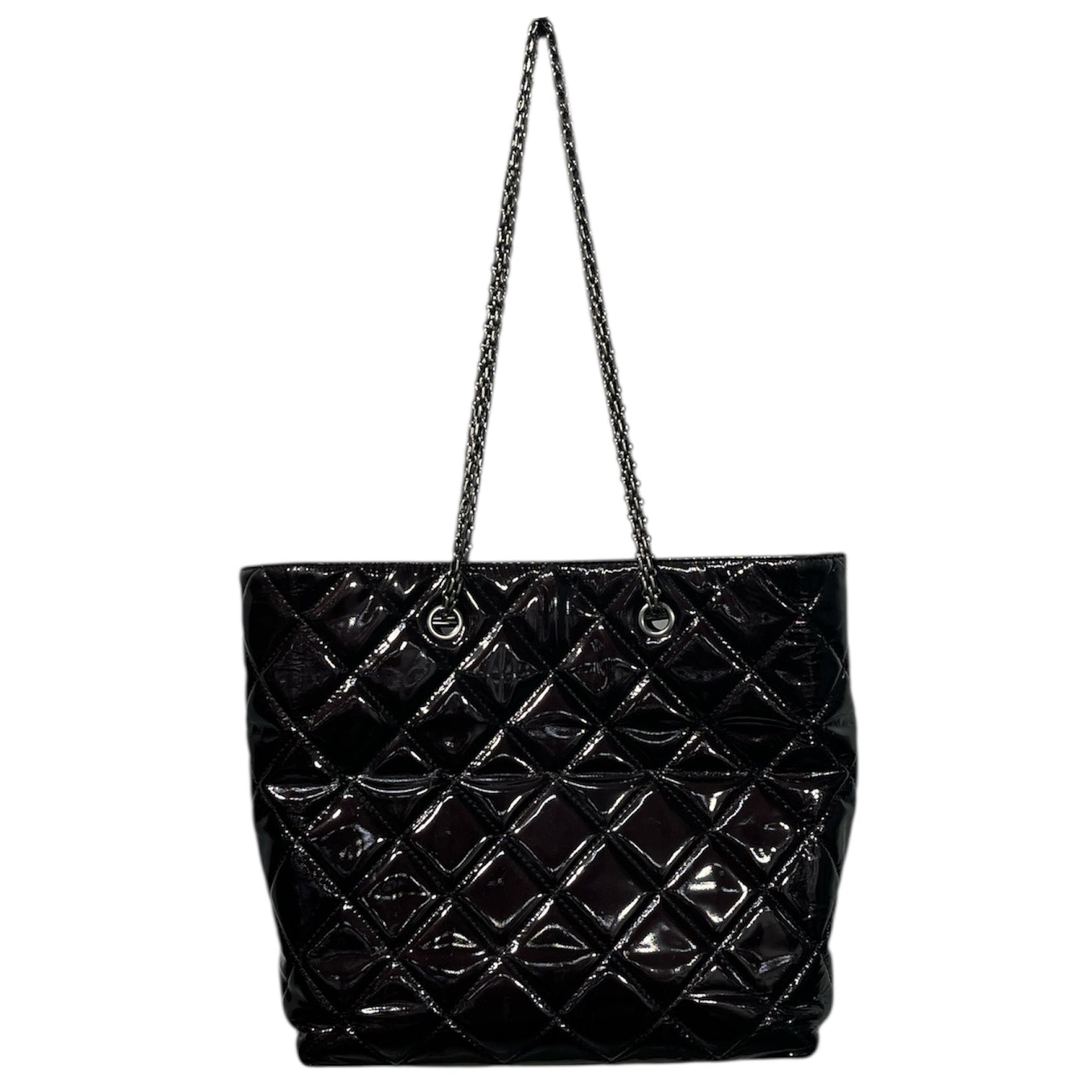 CHANEL/Tote Bag/Leather/BLK/PATENT LEATHER SILVER HARDWARE view 2