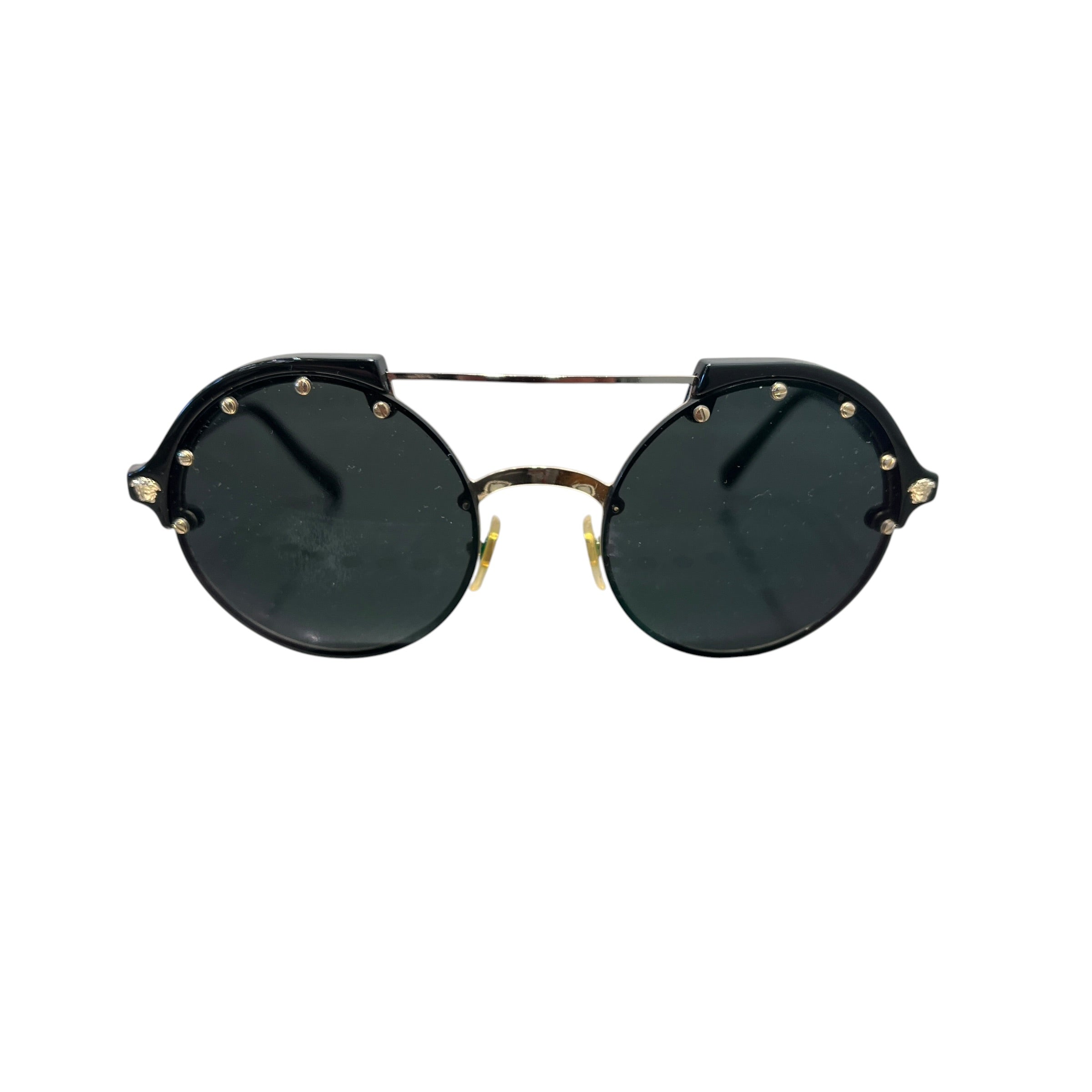 VERSACE/Sunglasses/Metal/BLK/Round/M's/Medusa Insignia Round Sunnies view 1