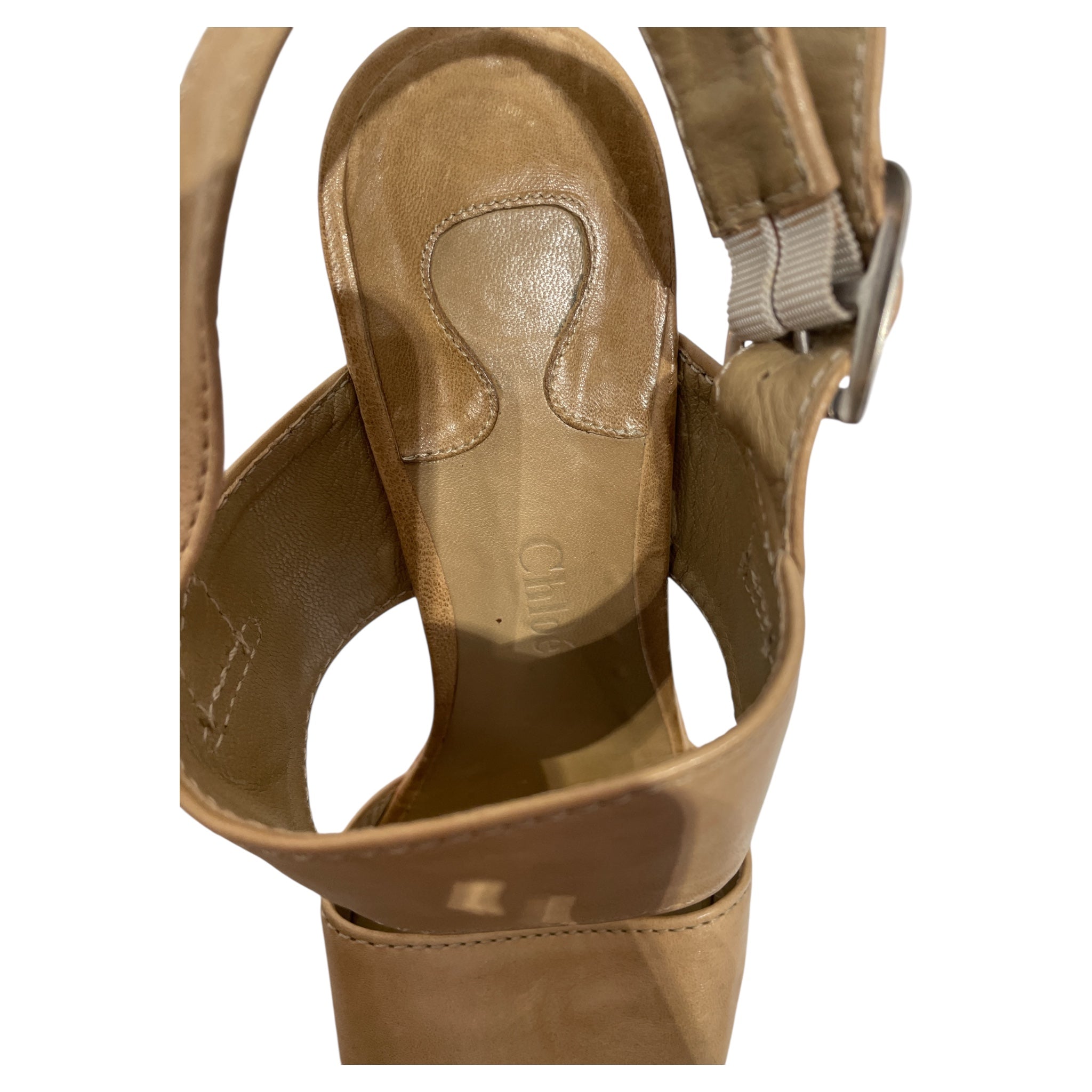 Chloe/Heels/EU 40.5/BEG/Open-Toe/Wooden Heel Transparent view 3