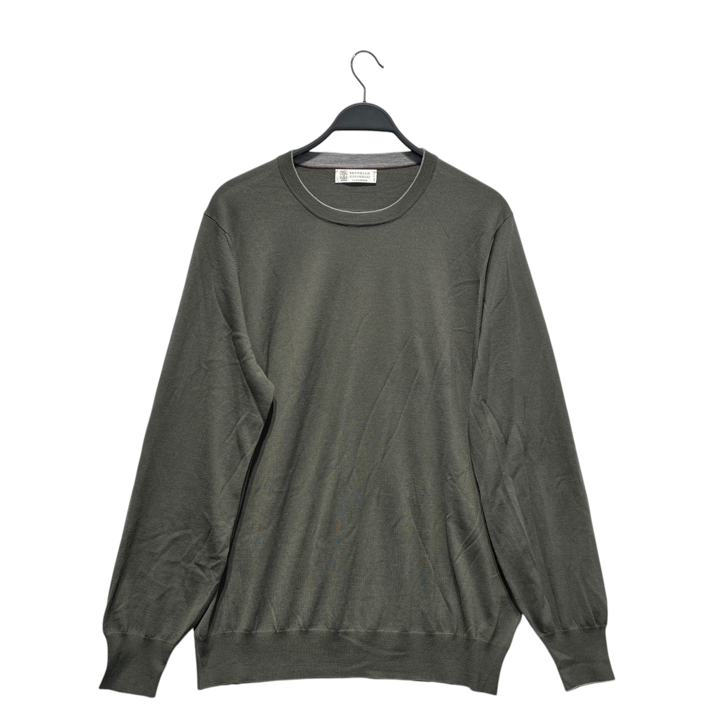 BRUNELLO CUCINELLI/Sweatshirt/XXL/Wool/GRN/Pullover/Green Suede Elbow Trim Sweater view 1