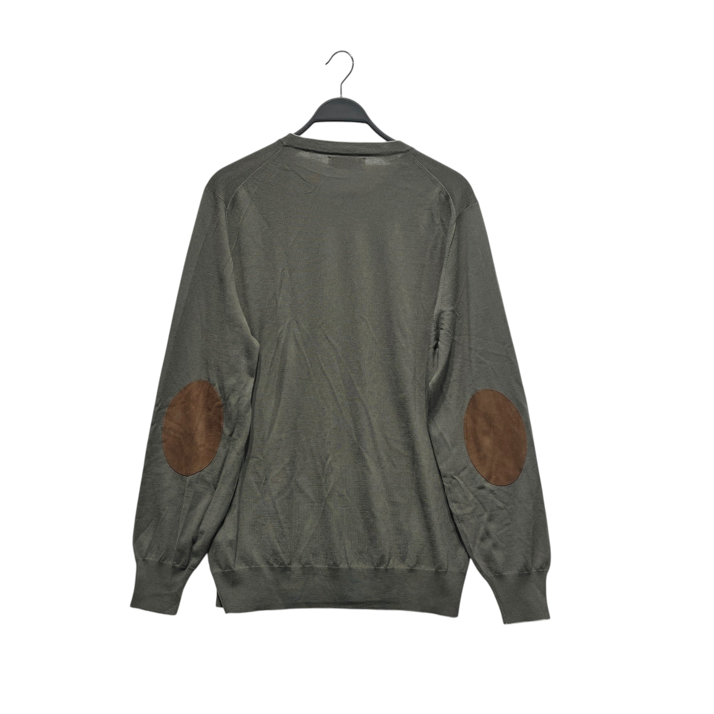 BRUNELLO CUCINELLI/Sweatshirt/XXL/Wool/GRN/Pullover/Green Suede Elbow Trim Sweater view 2