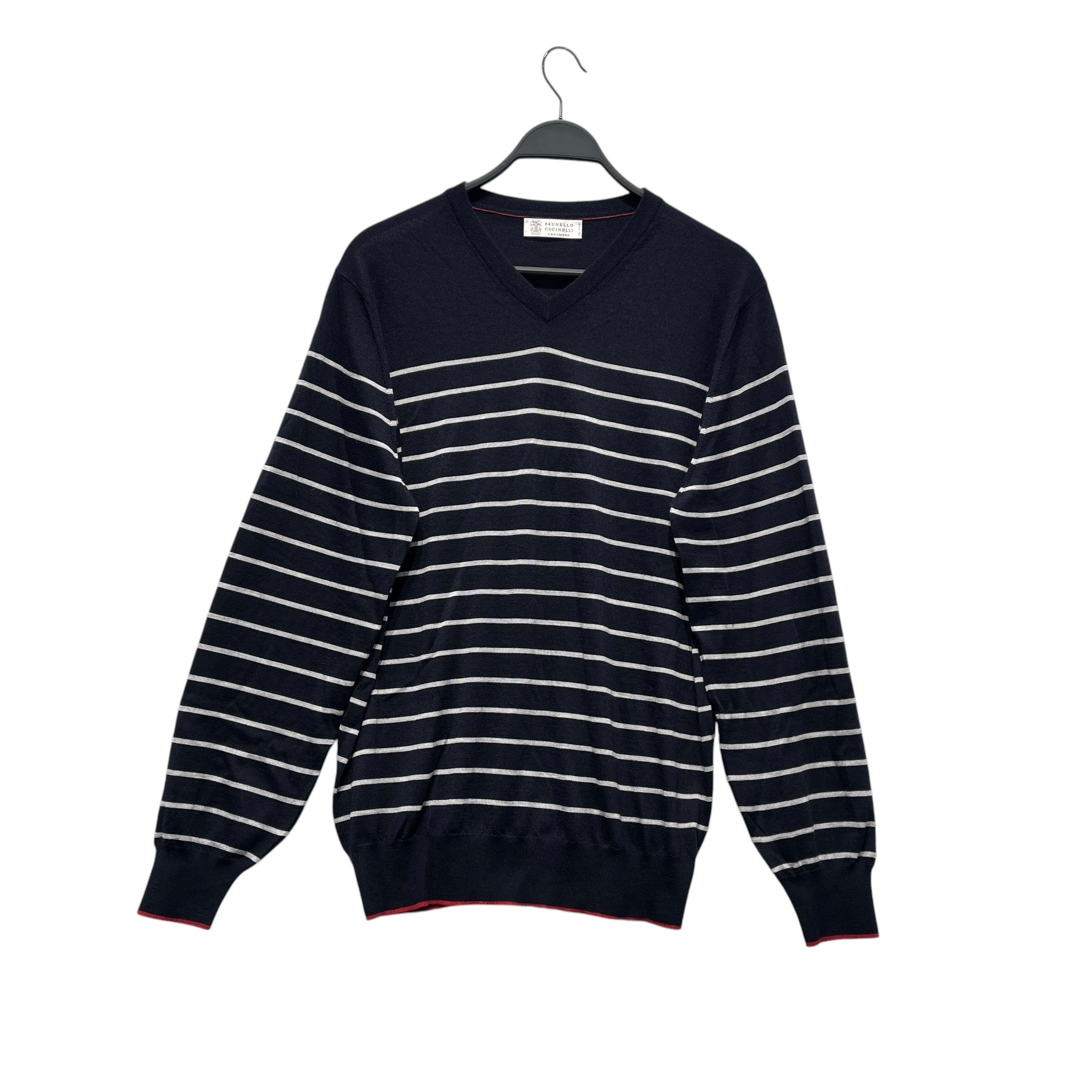 BRUNELLO CUCINELLI/Sweatshirt/XXL/Stripe/Wool/NVY/Pullover/Navy Blue Stripe Wool Swtshirt view 1