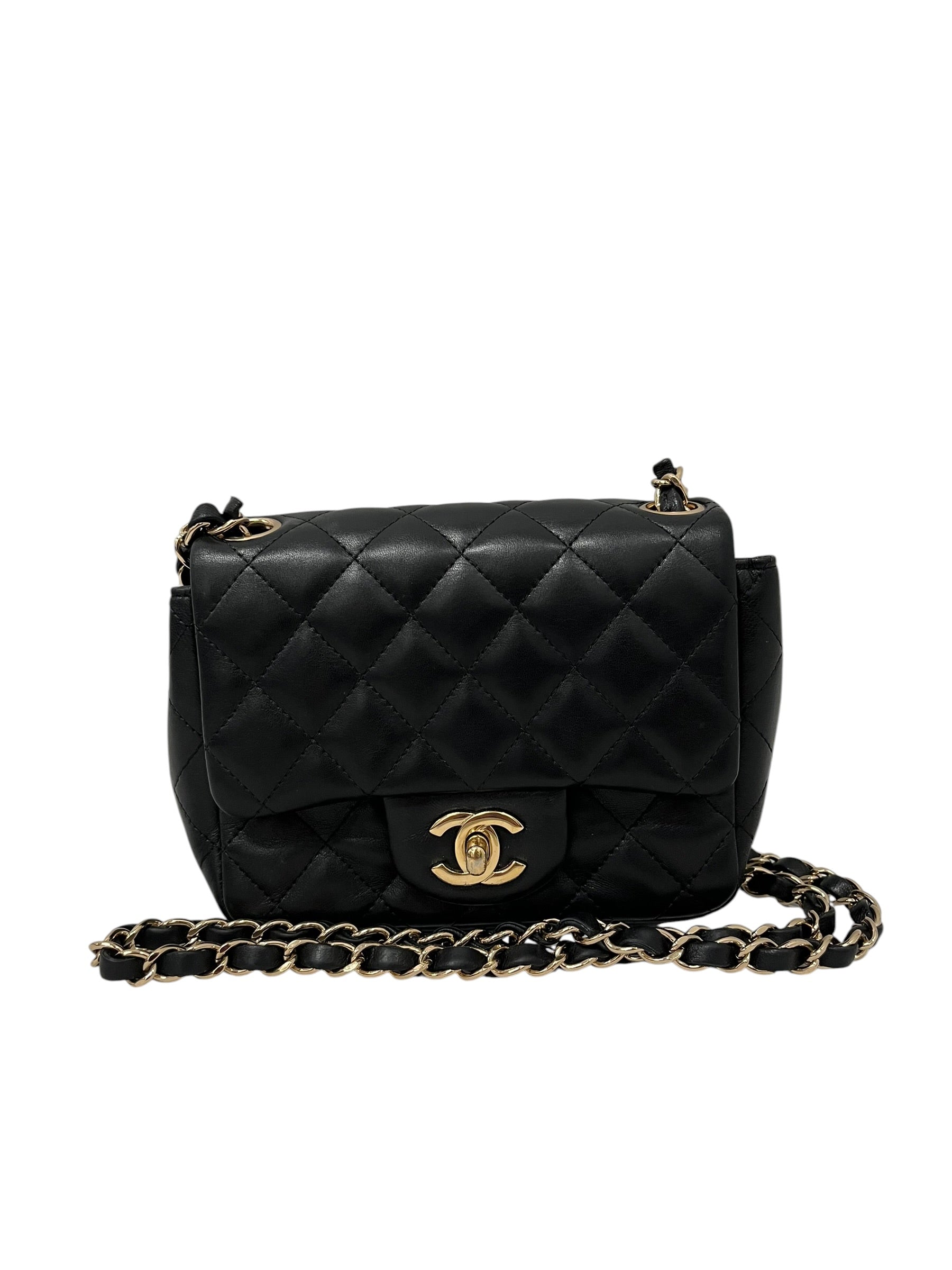 CHANEL/Cross Body Bag/Leather/BLK/MINI FLAP, GOLD CHAIN view 1