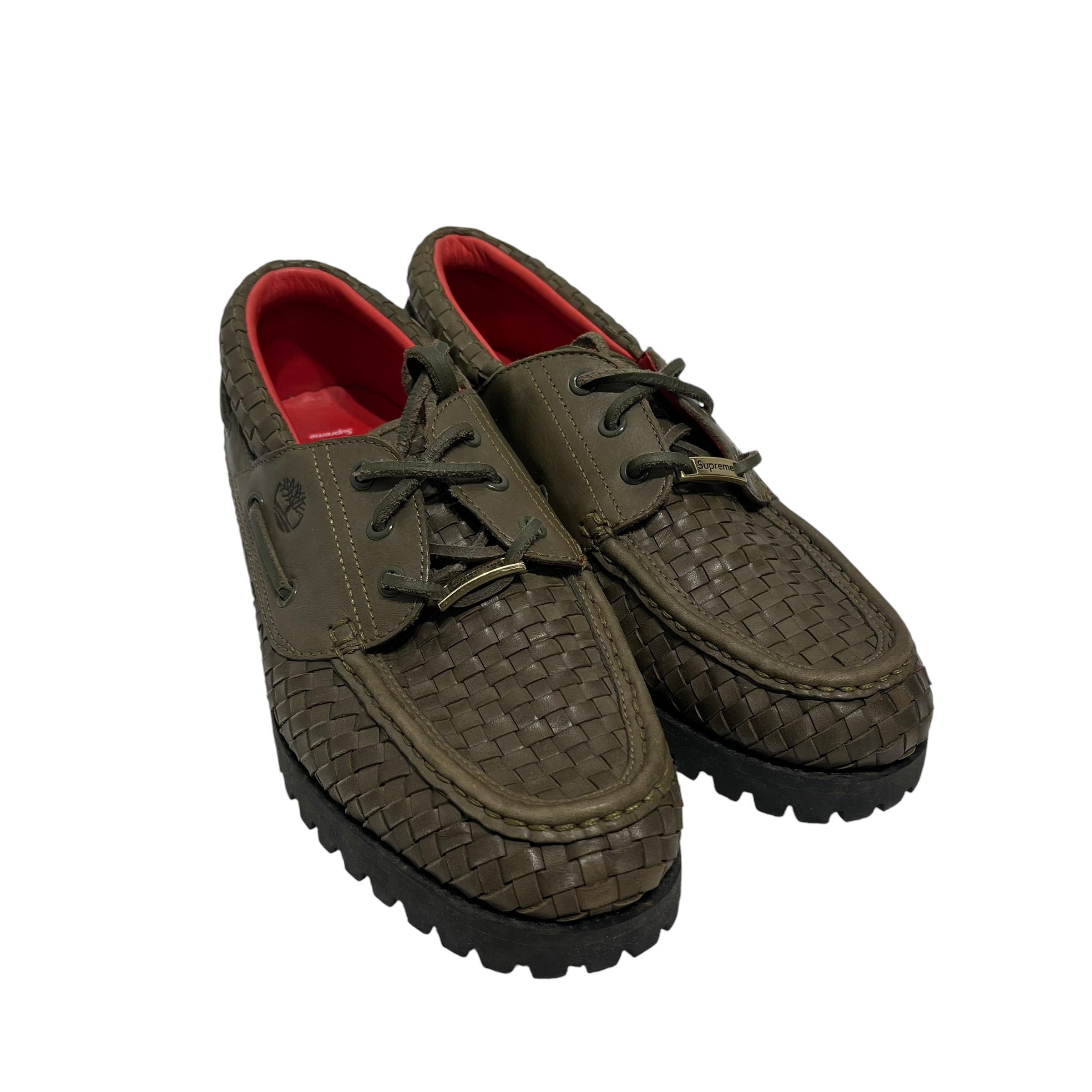 Supreme/Timberland/Deck Shoes/US 8.5/Leather/GRN/WOVEN LEATHER BOAT SHOES view 1