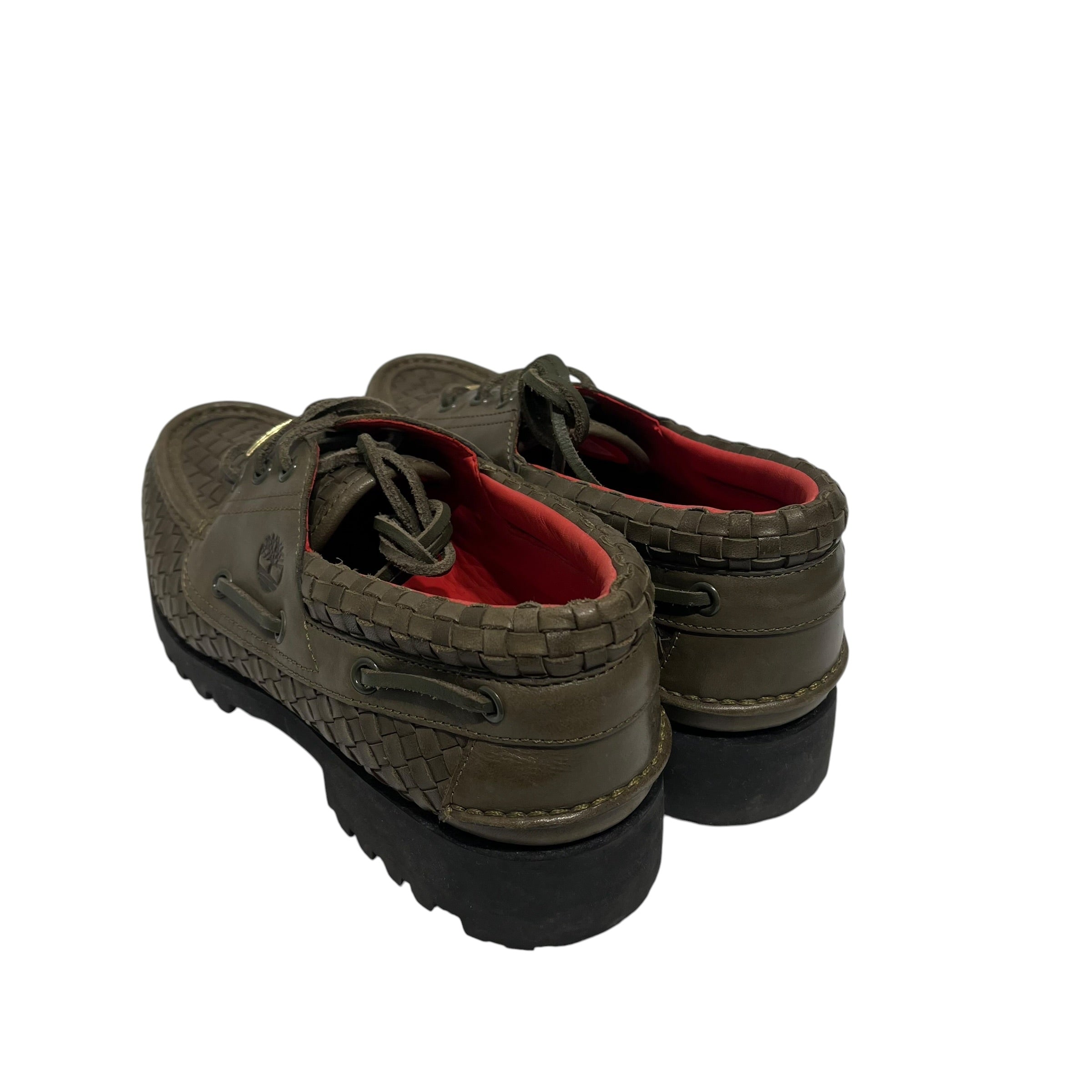 Supreme/Timberland/Deck Shoes/US 8.5/Leather/GRN/WOVEN LEATHER BOAT SHOES view 3
