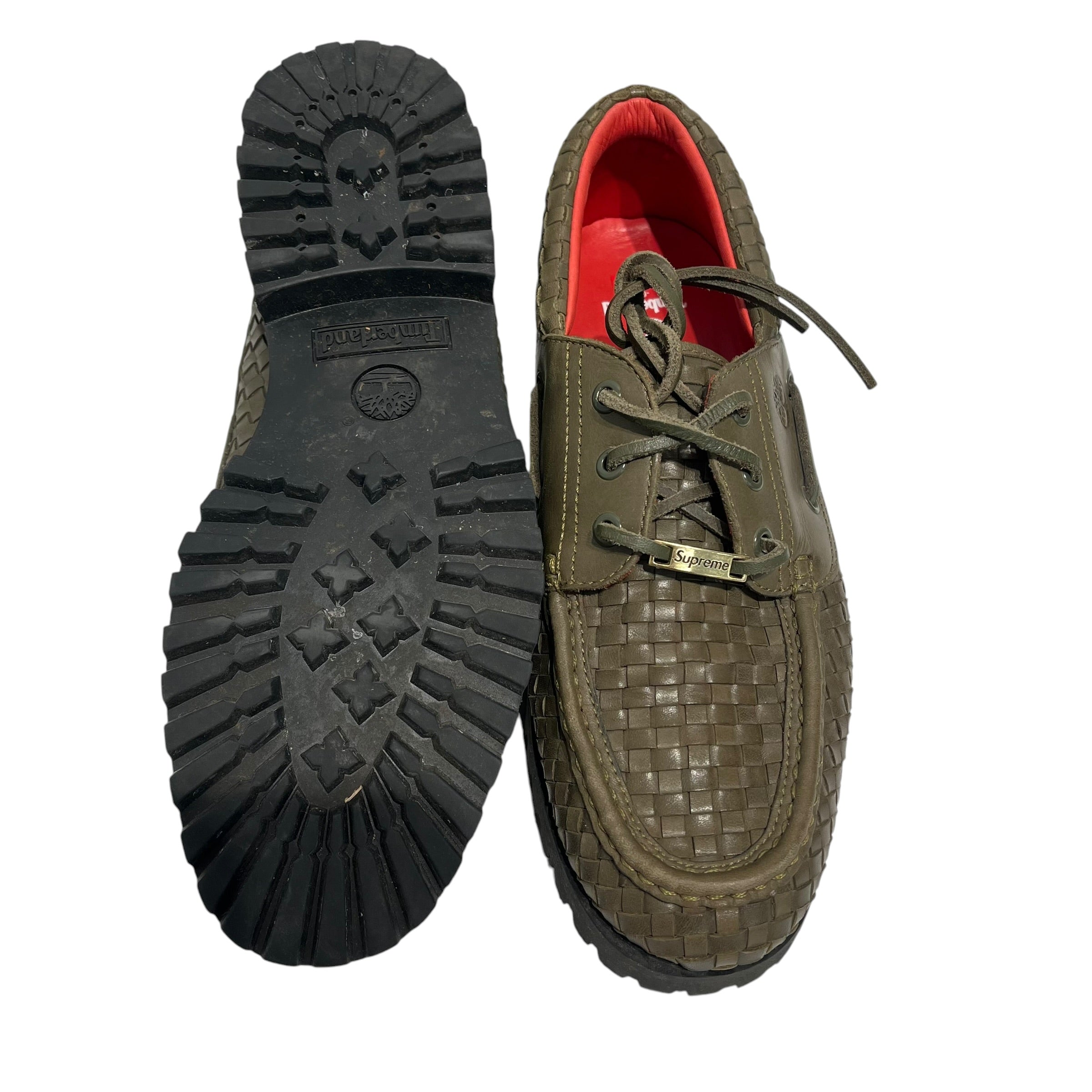 Supreme/Timberland/Deck Shoes/US 8.5/Leather/GRN/WOVEN LEATHER BOAT SHOES view 5