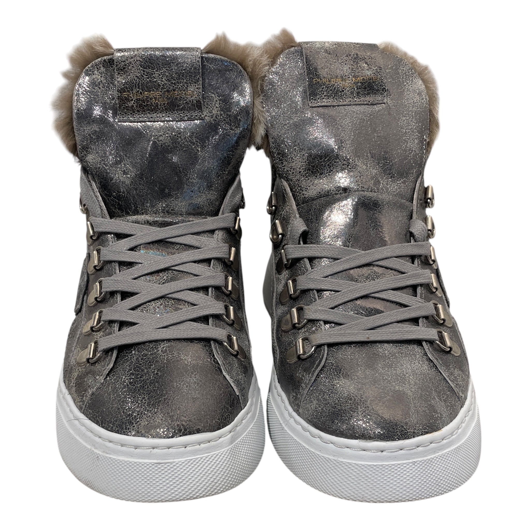 PHILIPPE MODEL/Hi-Sneakers/EU 39/Leather/SLV/Metallic Hi Top Sneakers view 1