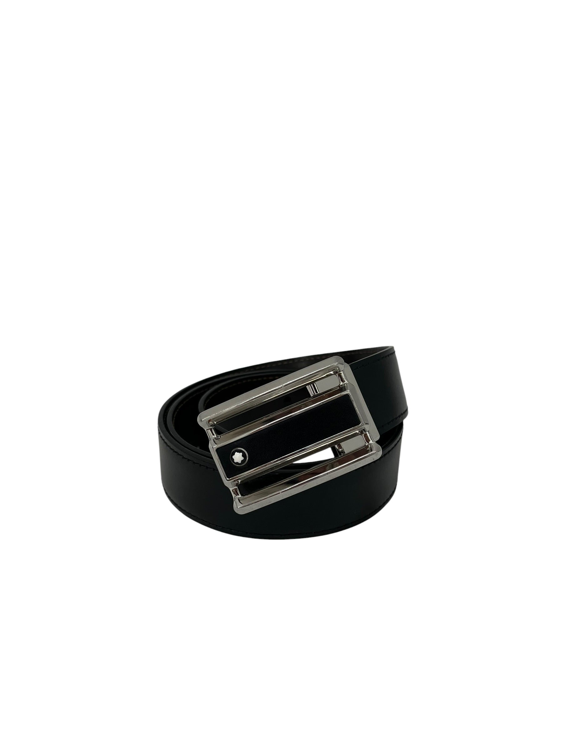 MONTBLANC/Belt/Leather/BLK/BRW & BLK BELT, SILVER BUCKLE view 1