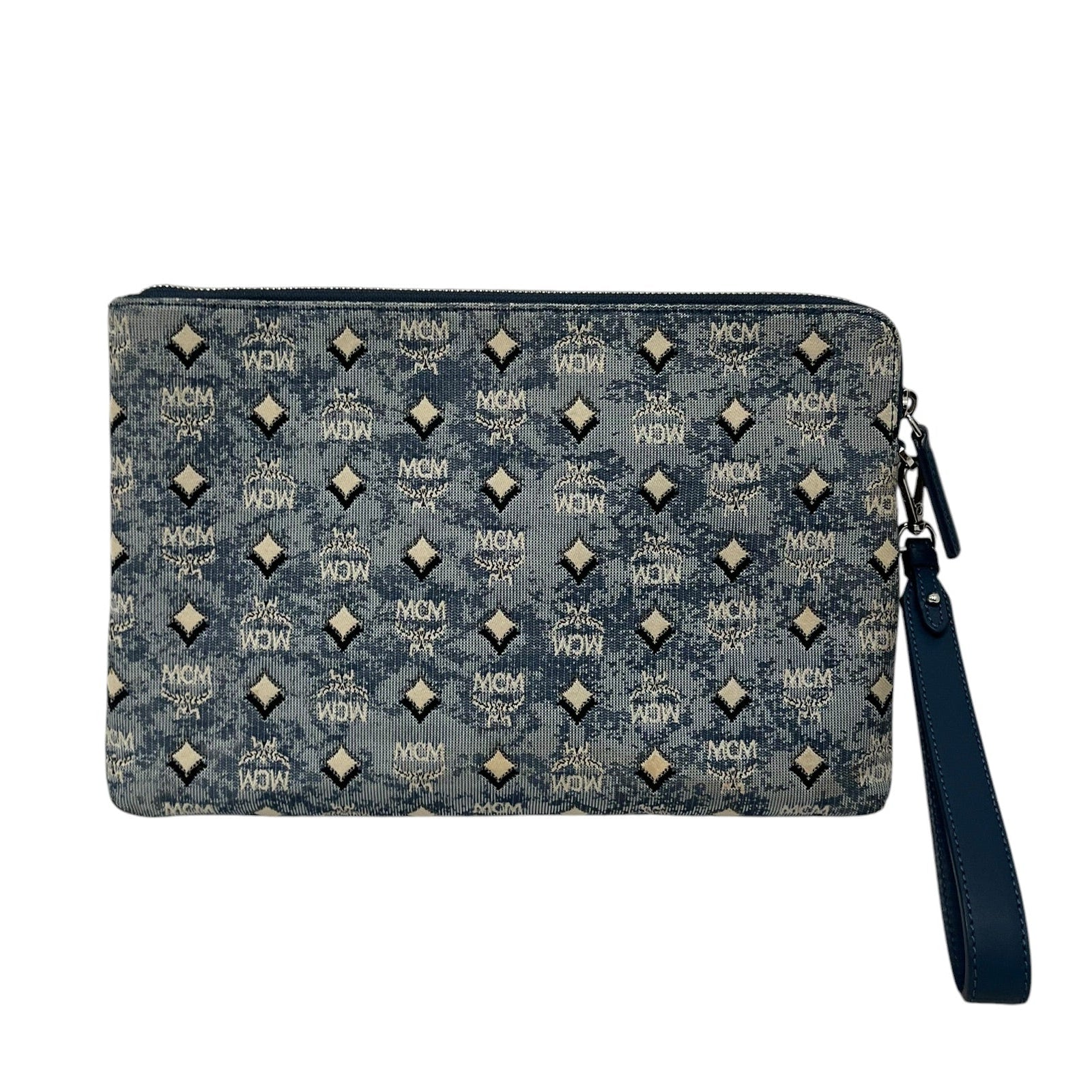MCM/Clutch Bag/Monogram/Cotton/BLU/CLUTCH W/ LEATHER CARRY STRAP view 2