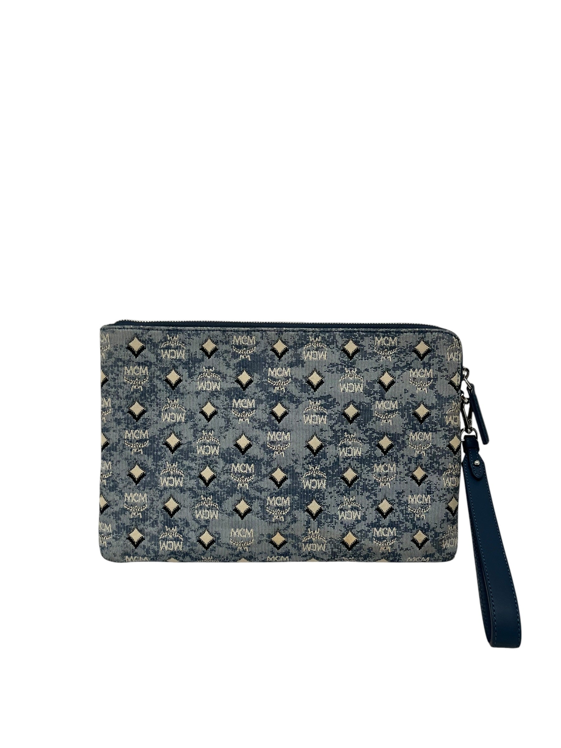 MCM/Clutch Bag/Monogram/Cotton/BLU/CLUTCH W/ LEATHER CARRY STRAP view 2