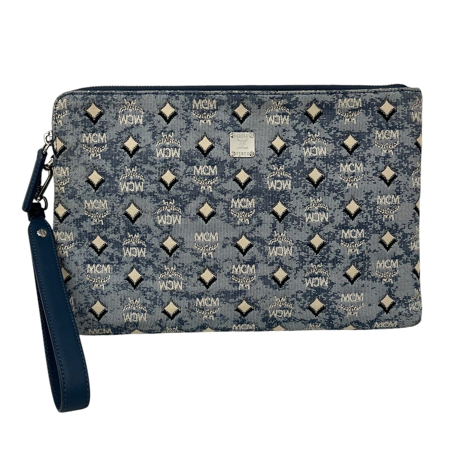 MCM/Clutch Bag/Monogram/Cotton/BLU/CLUTCH W/ LEATHER CARRY STRAP view 1