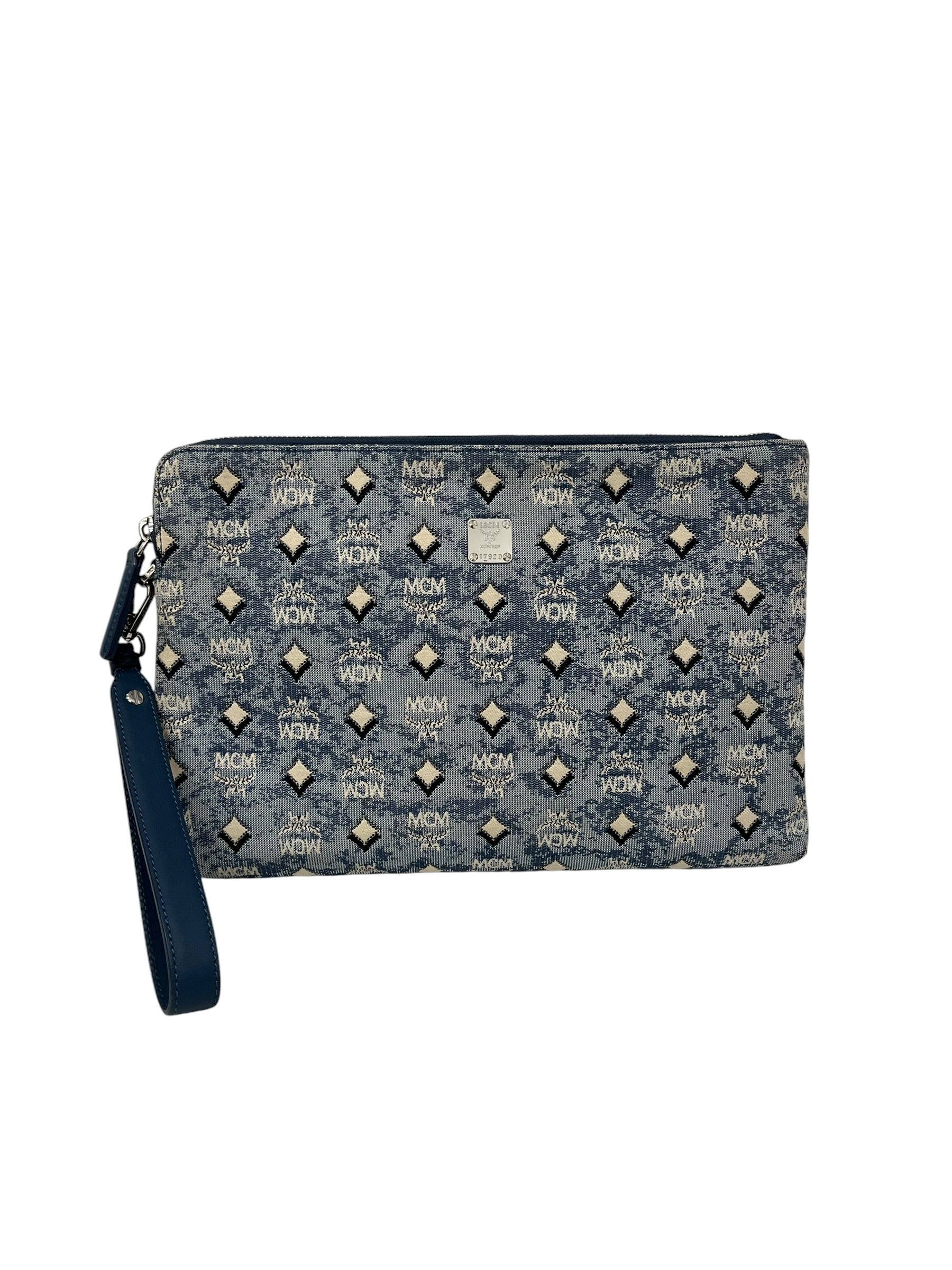 MCM/Clutch Bag/Monogram/Cotton/BLU/CLUTCH W/ LEATHER CARRY STRAP view 1