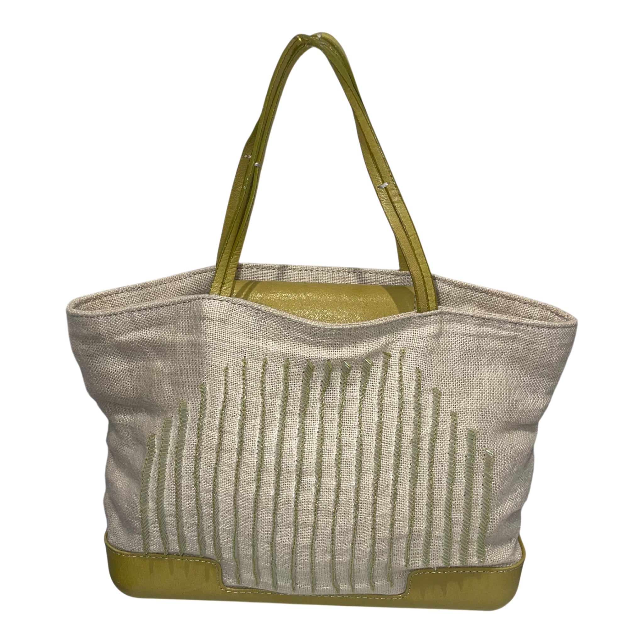 BOTTEGA VENETA/Hand Bag/Cotton/BEG/VTG BEAD BAG LEATHER DETAILING view 1