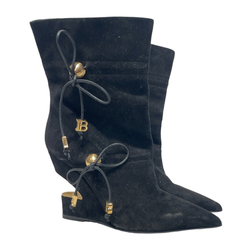 BALMAIN/Ankle Boots/EU 38/Suede/BLK/Gold Hardware
