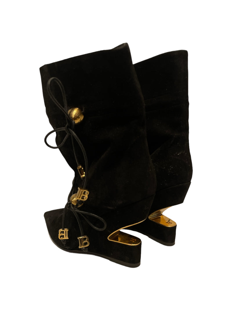 BALMAIN/Ankle Boots/EU 38/Suede/BLK/Gold Hardware