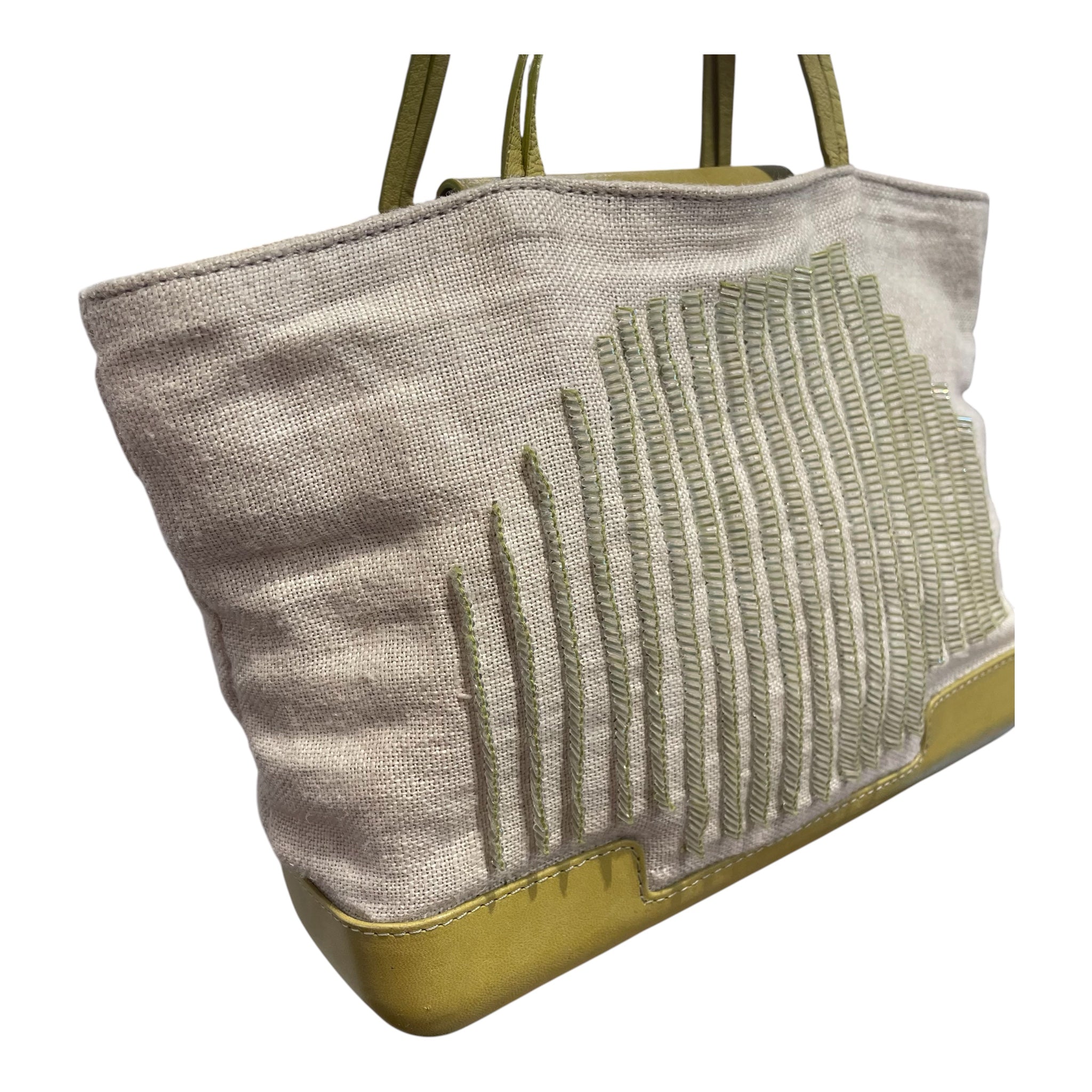 BOTTEGA VENETA/Hand Bag/Cotton/BEG/VTG BEAD BAG LEATHER DETAILING view 6