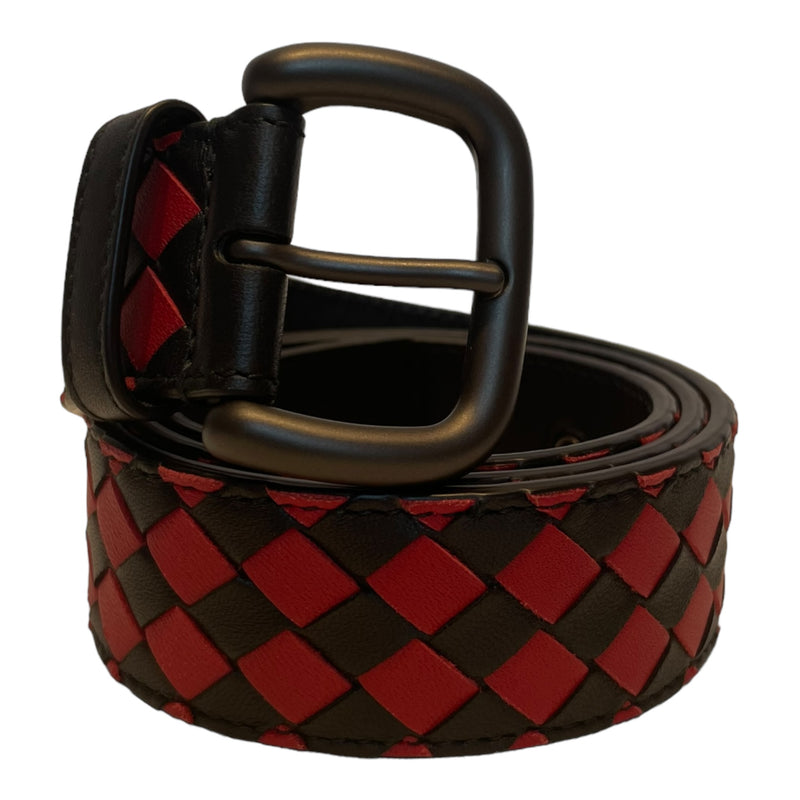 BOTTEGA VENETA/Belt/Leather/RED/CROSS WEAVE BLACK