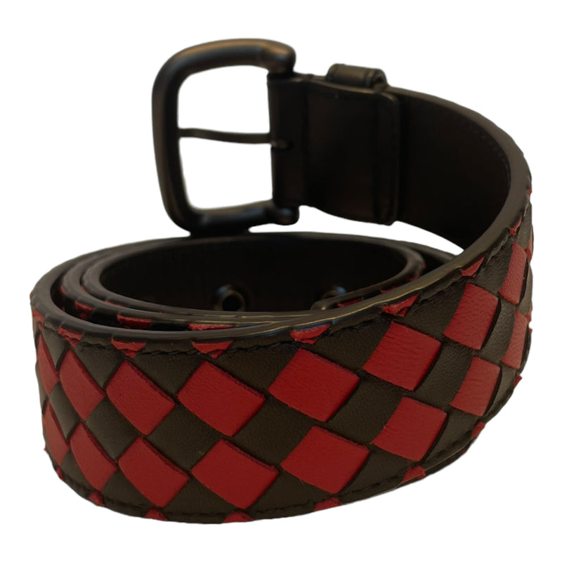 BOTTEGA VENETA/Belt/Leather/RED/CROSS WEAVE BLACK