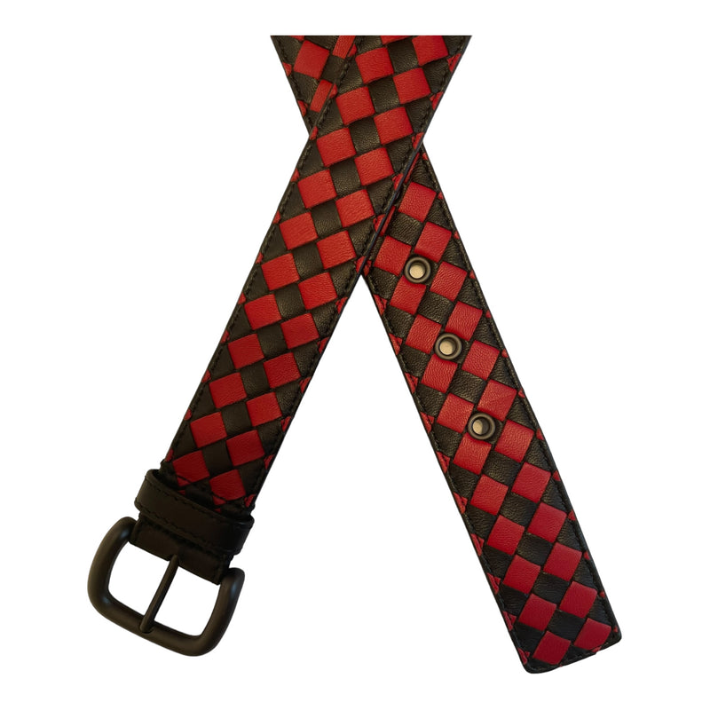 BOTTEGA VENETA/Belt/Leather/RED/CROSS WEAVE BLACK