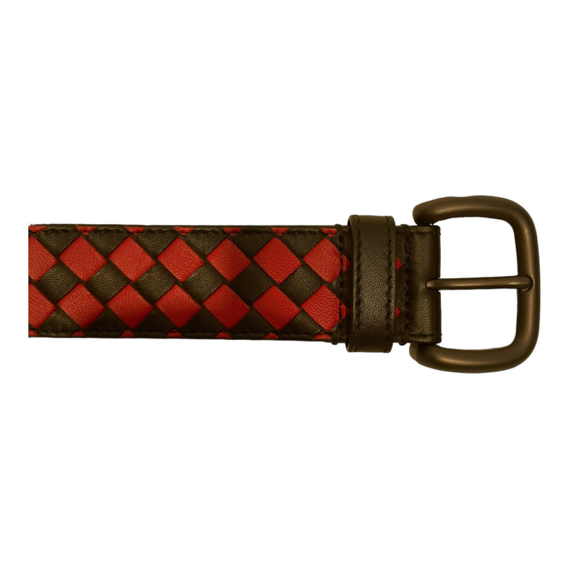 BOTTEGA VENETA/Belt/Leather/RED/CROSS WEAVE BLACK