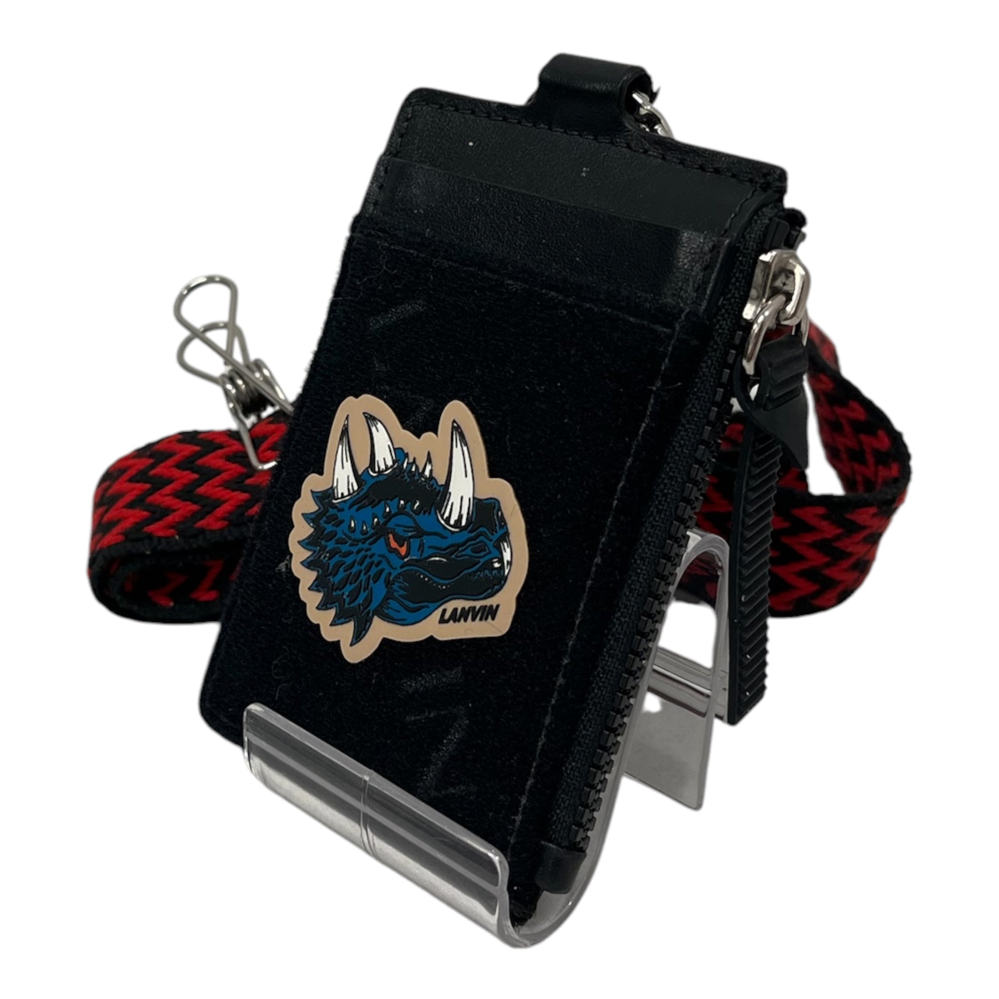 LANVIN/Card Case/Leather/BLK/RED LACE LOOP/DINOSAUR PATCH view 3