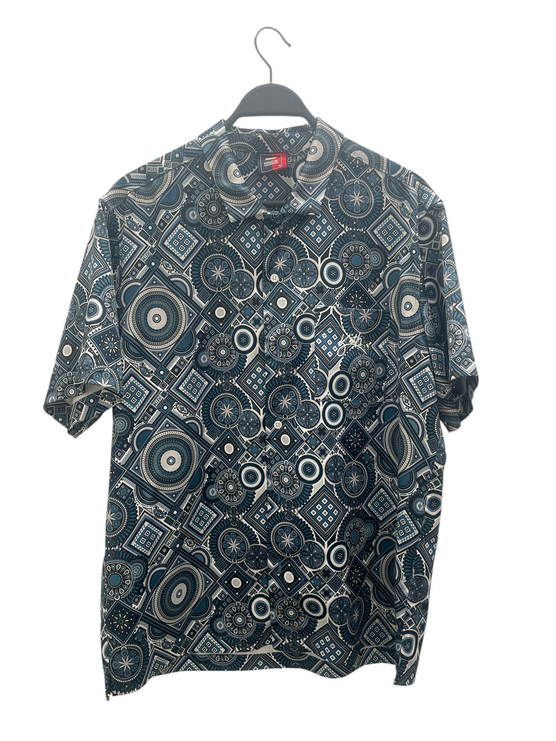 KITH/BERGDORF GOODMAN/SS Shirt/M/Cotton/BLU/All Over Print/TEXT FRONT POCKET