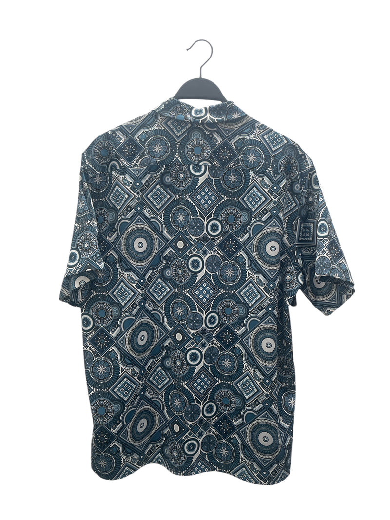 KITH/BERGDORF GOODMAN/SS Shirt/M/Cotton/BLU/All Over Print/TEXT FRONT POCKET