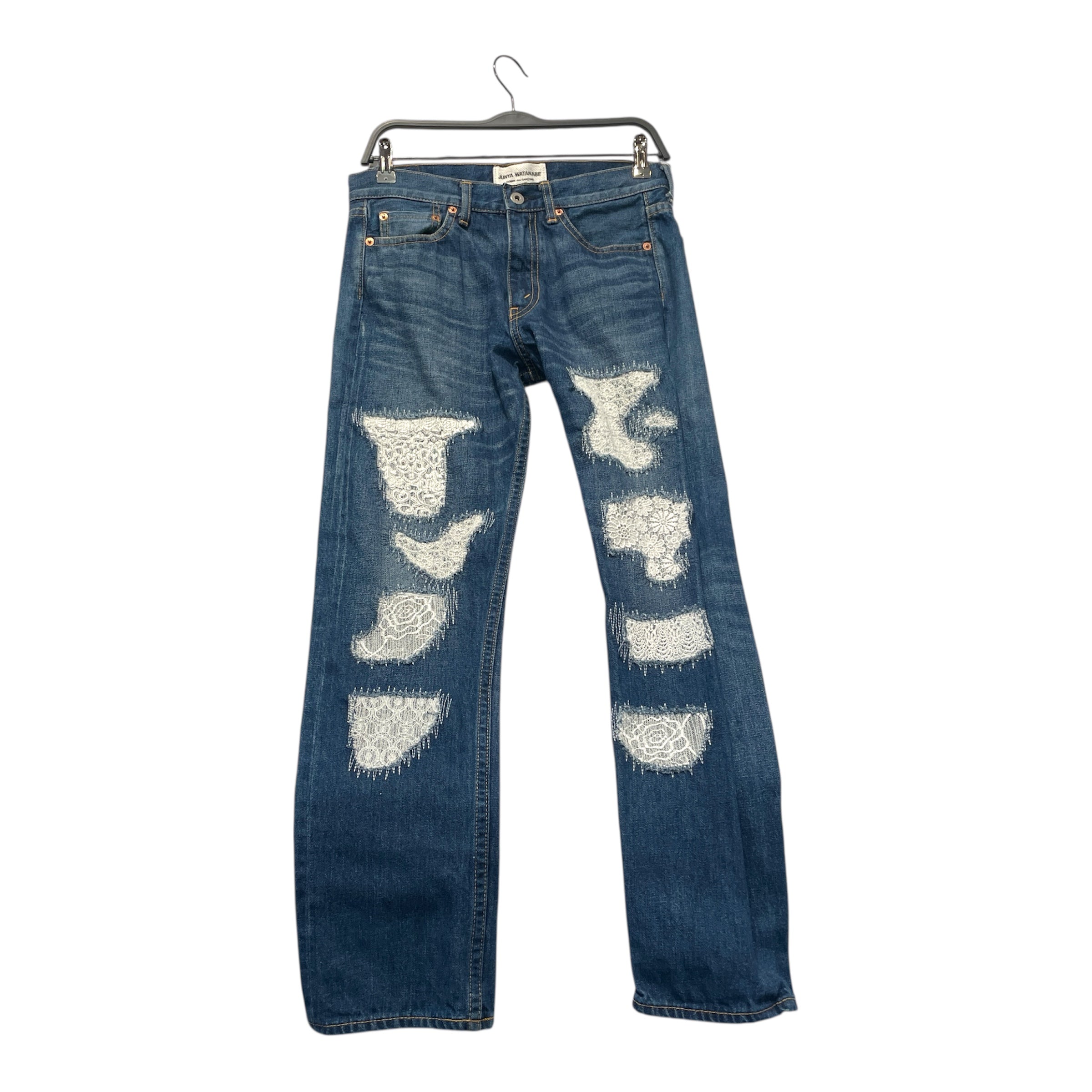 JUNYA WATANABE COMME des GARCONS MAN/Straight Pants/S/Denim/NVY/Distressed/AD2018 Selvedge Distressed view 1