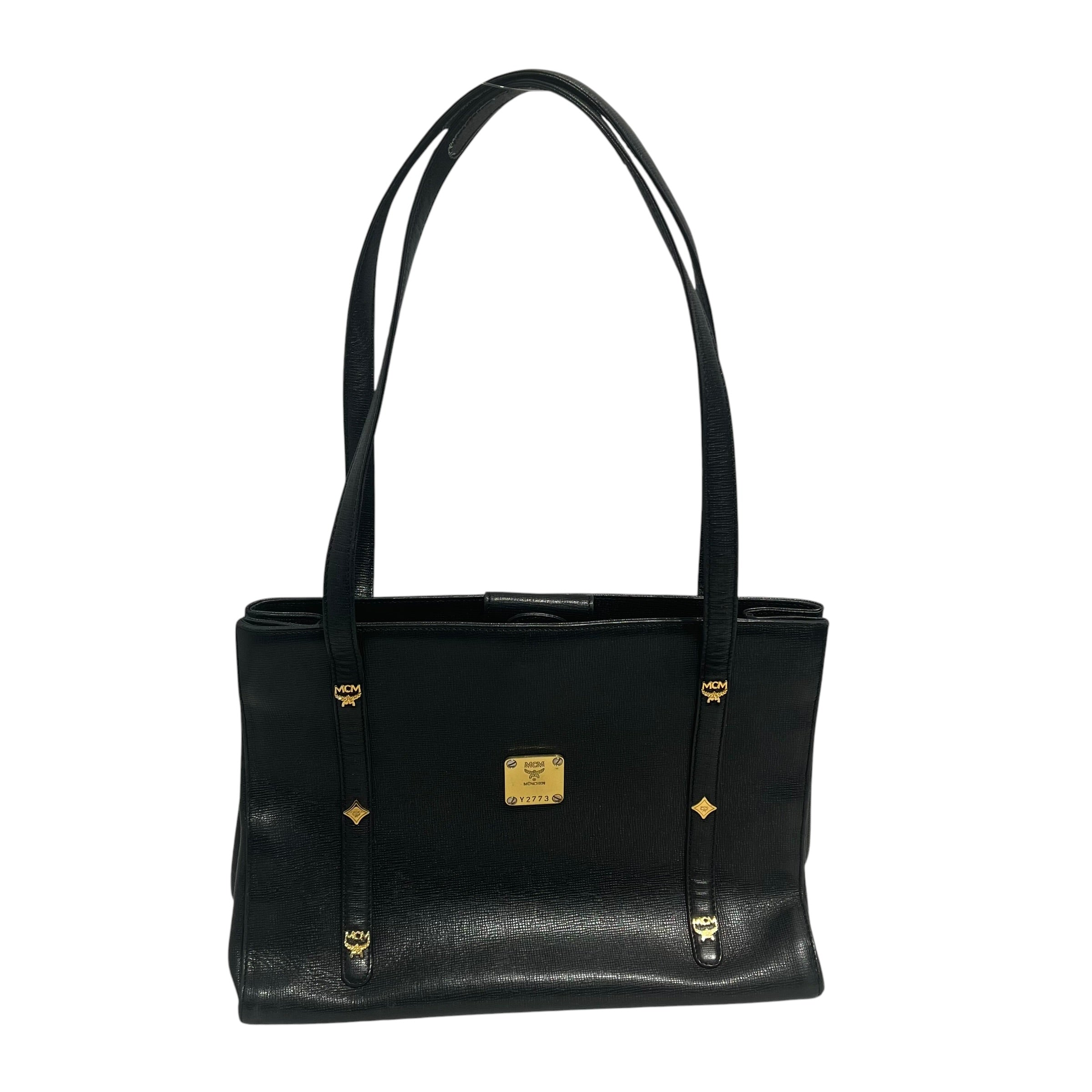 MCM/Hand Bag/Leather/BLK/gold hardware view 1