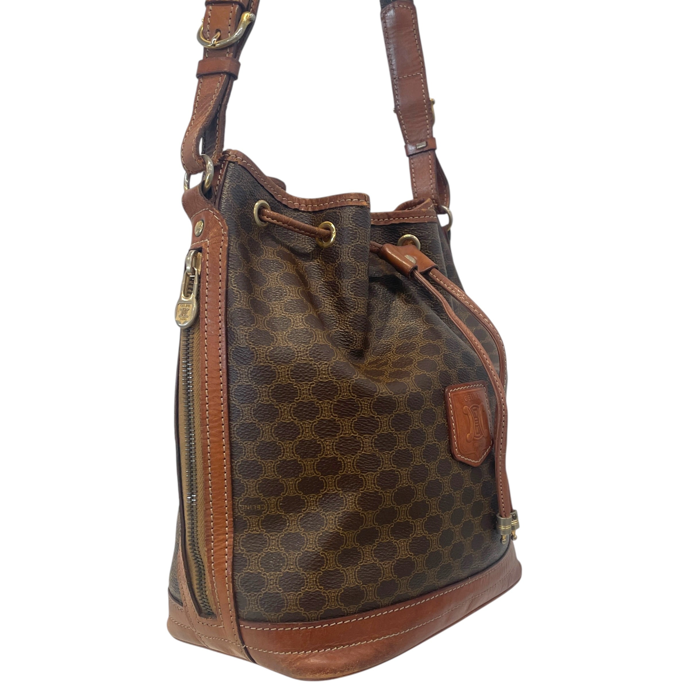 CELINE/Basket Bag/Monogram/Leather/BRW/Macadam Drawstring Bucket Bag view 3