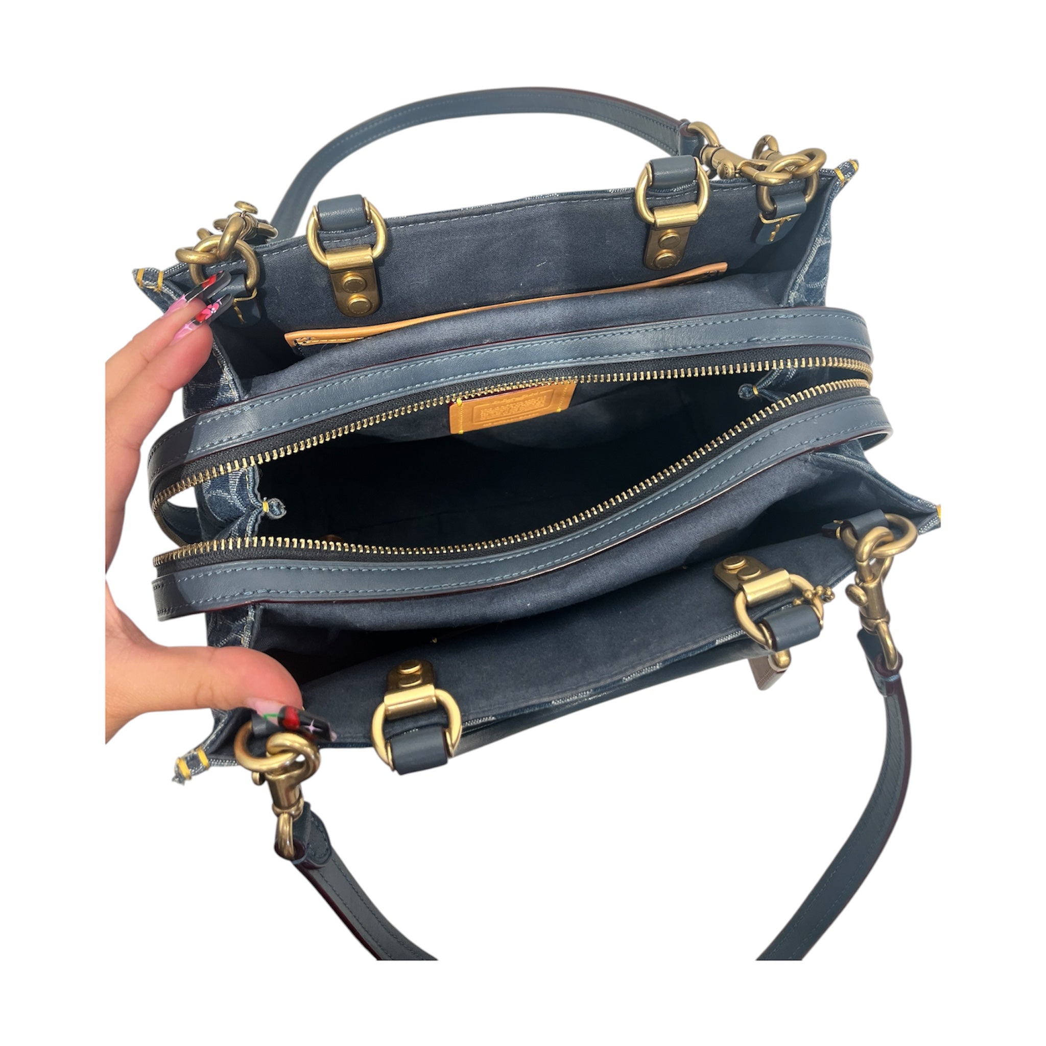 COACH/Bag/Monogram/BLU/denim with maroon accents(gold view 4