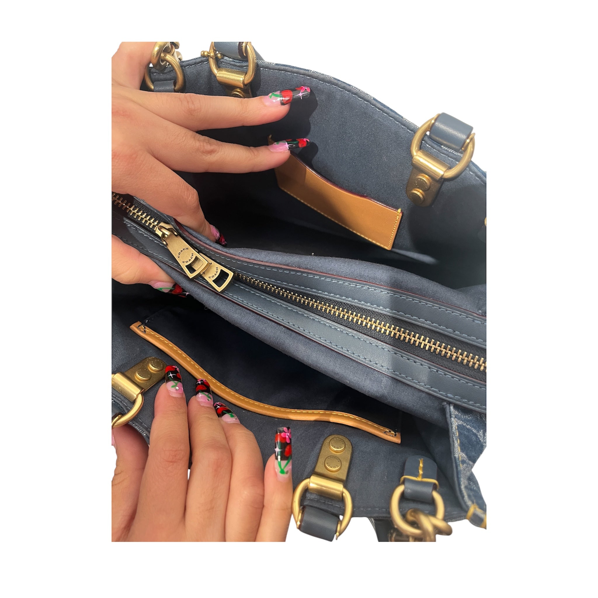 COACH/Bag/Monogram/BLU/denim with maroon accents(gold view 5
