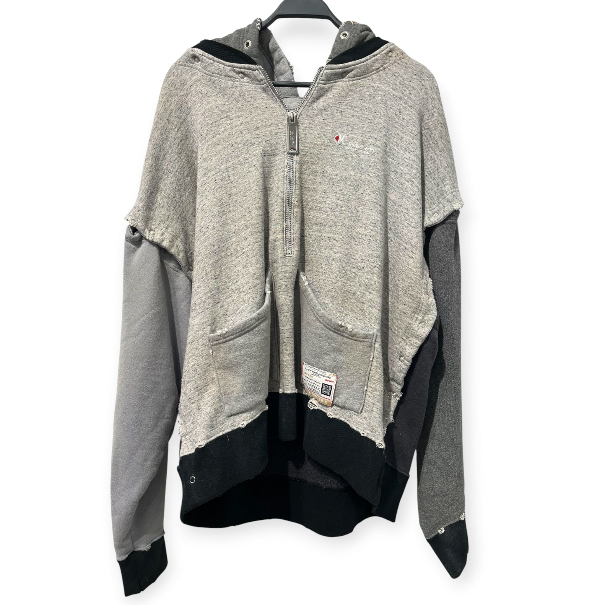 MIHARA YASUHIRO/Hoodie/52/Cotton/GRY/DOCKING 1/4 ZIP HOODIE view 1