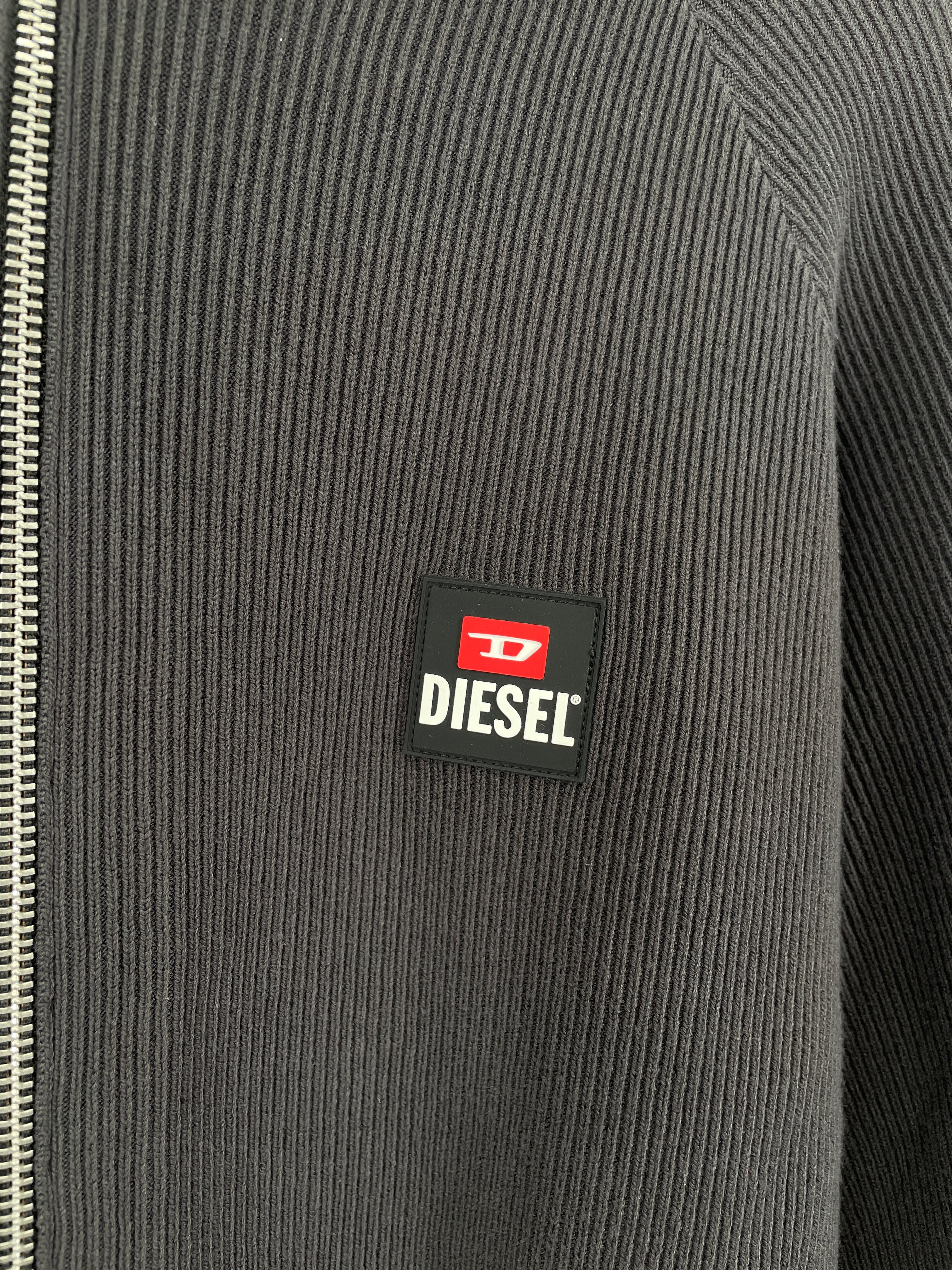 DIESEL/Sweater/XL/Cotton/GRY/RIB KNIT ZIPUP/LOGO PATCH view 2