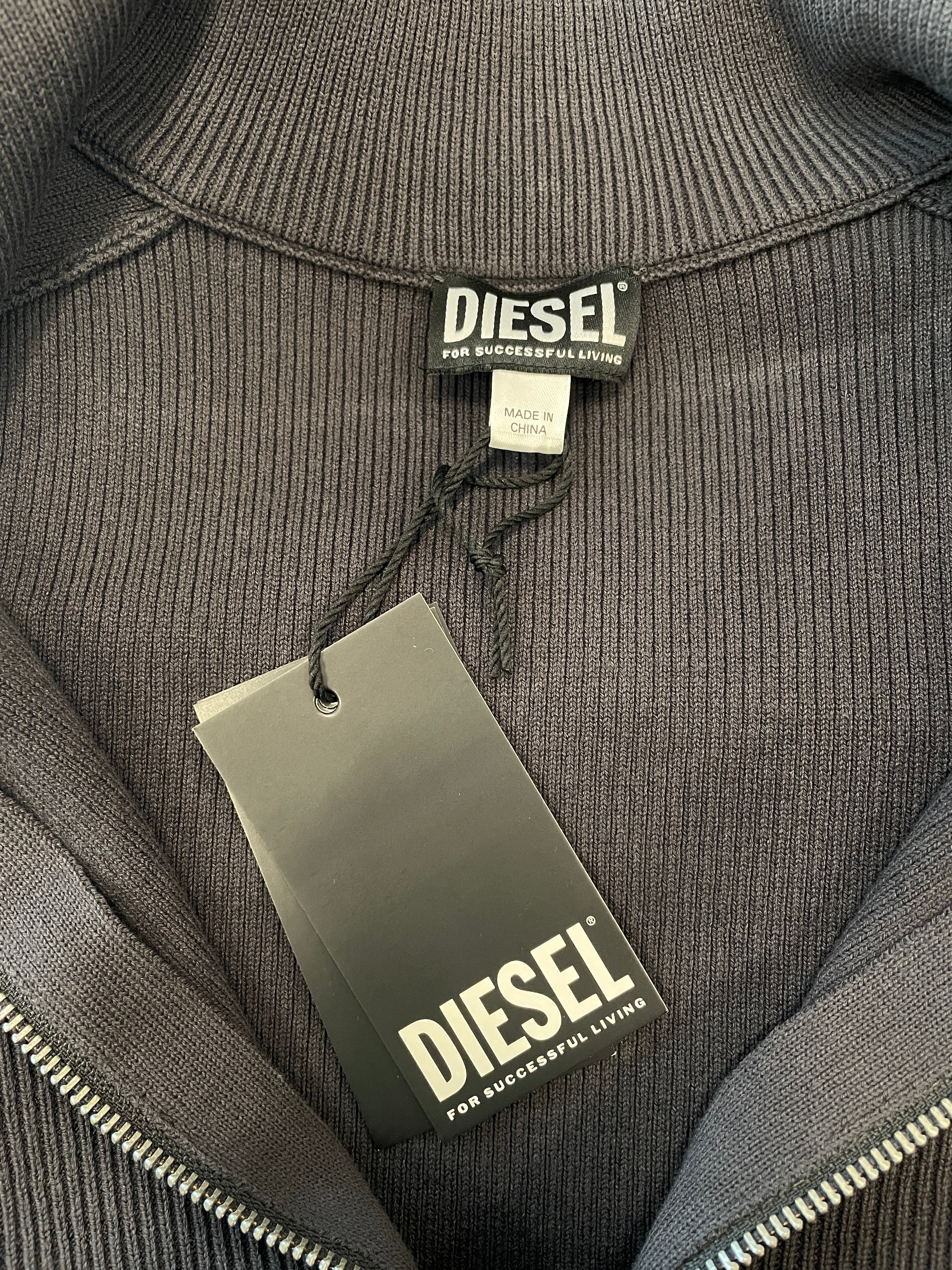 DIESEL/Sweater/XL/Cotton/GRY/RIB KNIT ZIPUP/LOGO PATCH view 4