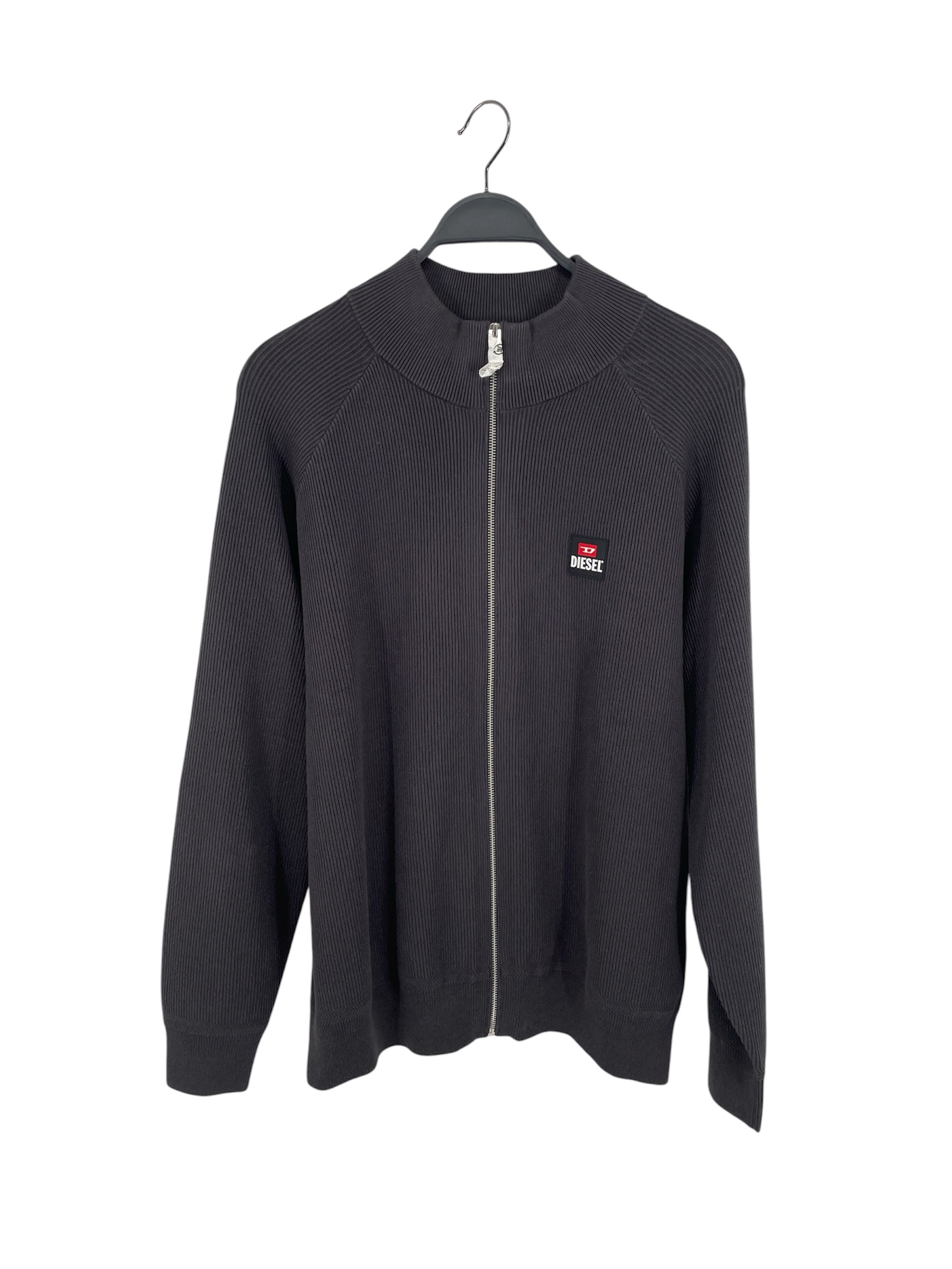 DIESEL/Sweater/XL/Cotton/GRY/RIB KNIT ZIPUP/LOGO PATCH view 1