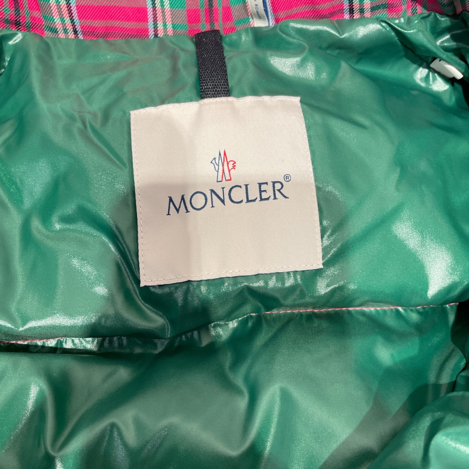 MONCLER/Puffer Coat/2/Plaid/PNK/Rhinestone Moncler Logo view 3