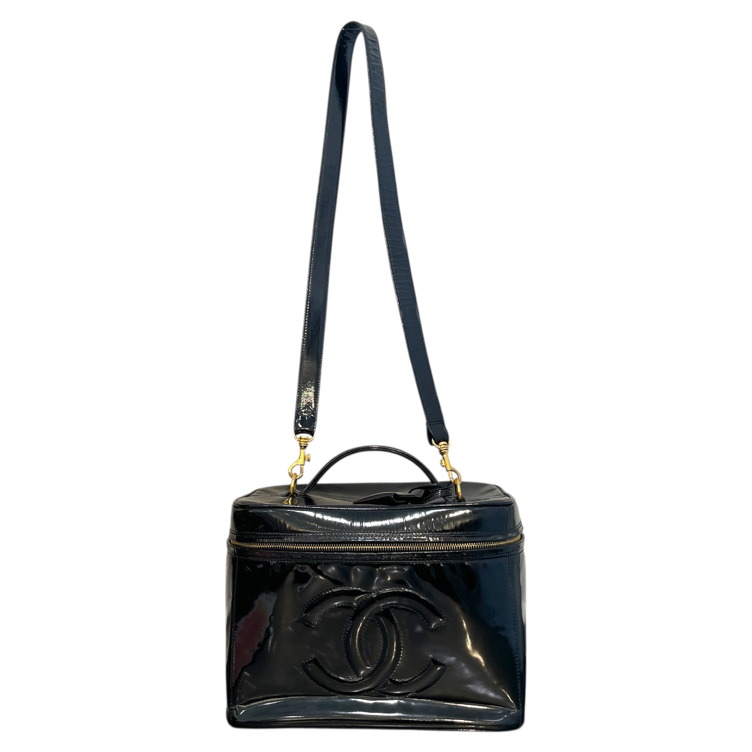 CHANEL/Bag/Leather/BLK/Coco Mark Patent Vanity Bag view 1
