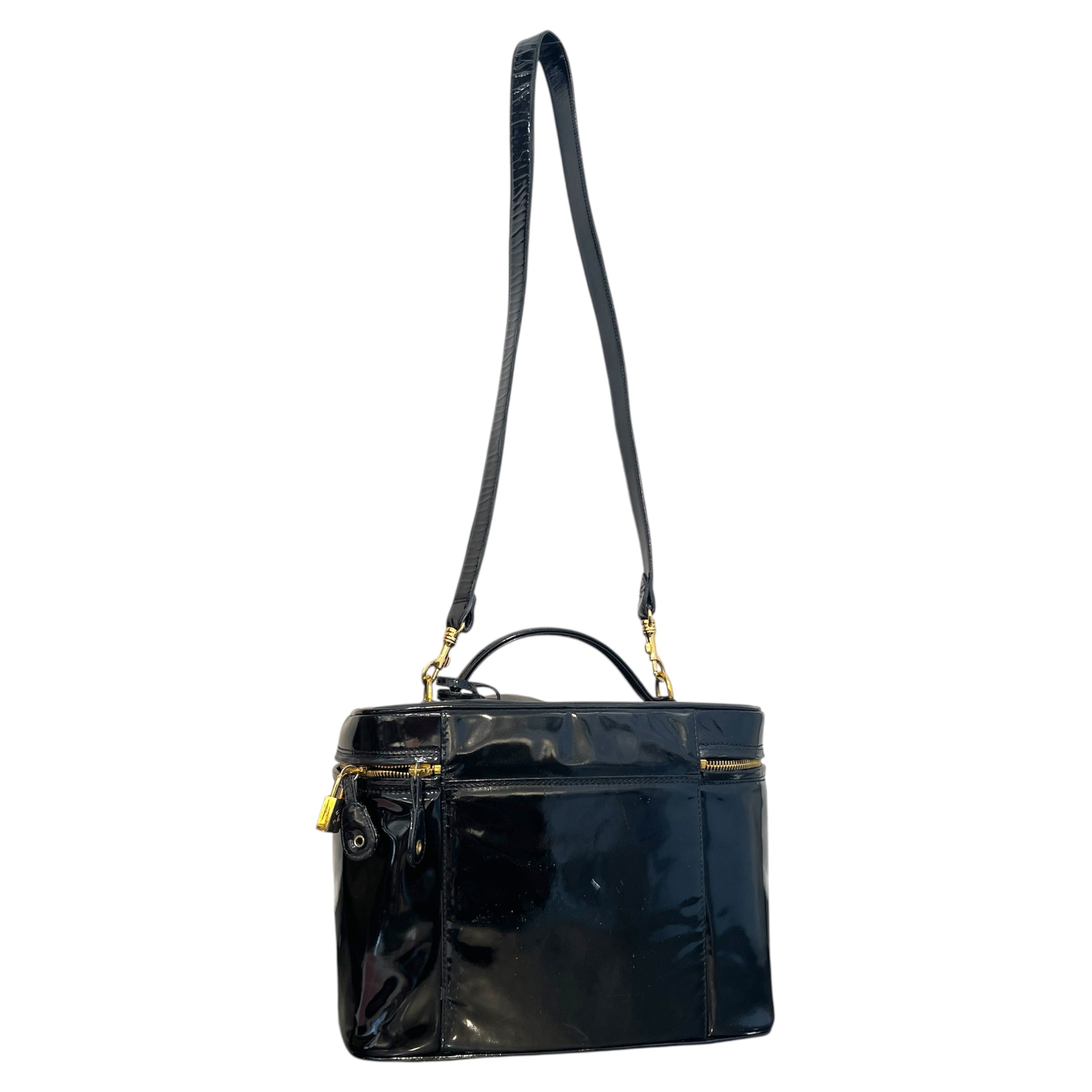 CHANEL/Bag/Leather/BLK/Coco Mark Patent Vanity Bag view 3