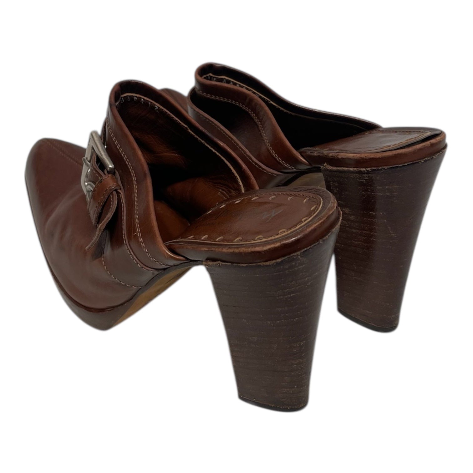 YVES SAINT LAURENT rive gauche/Heels/US 8/Leather/BRW/silver buckle view 2