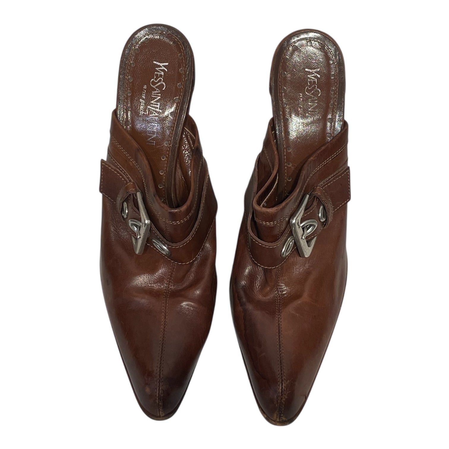 YVES SAINT LAURENT rive gauche/Heels/US 8/Leather/BRW/silver buckle view 3