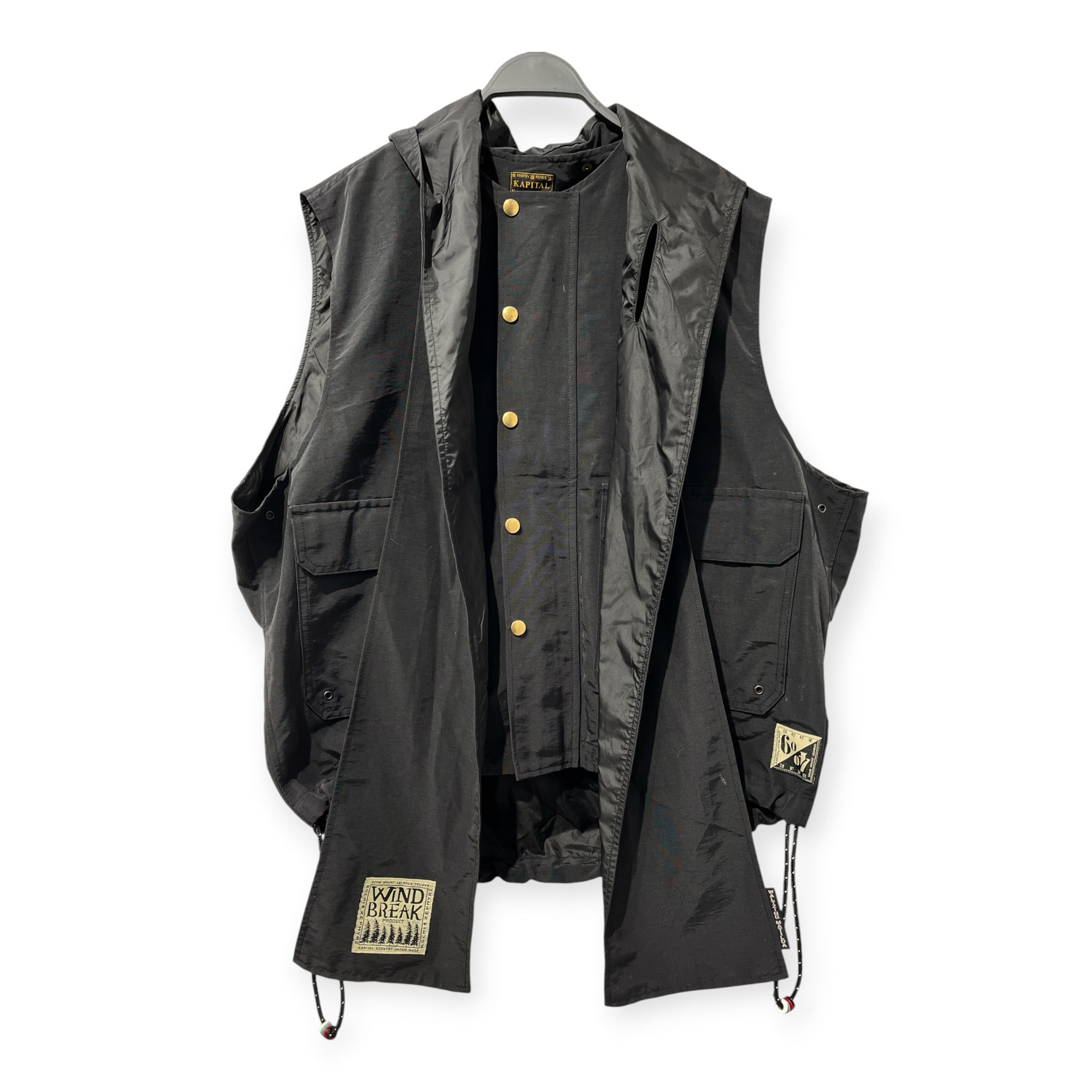KAPITAL/Vest/3/Nylon/BLK/HOODED SCARF CARGO VEST view 1